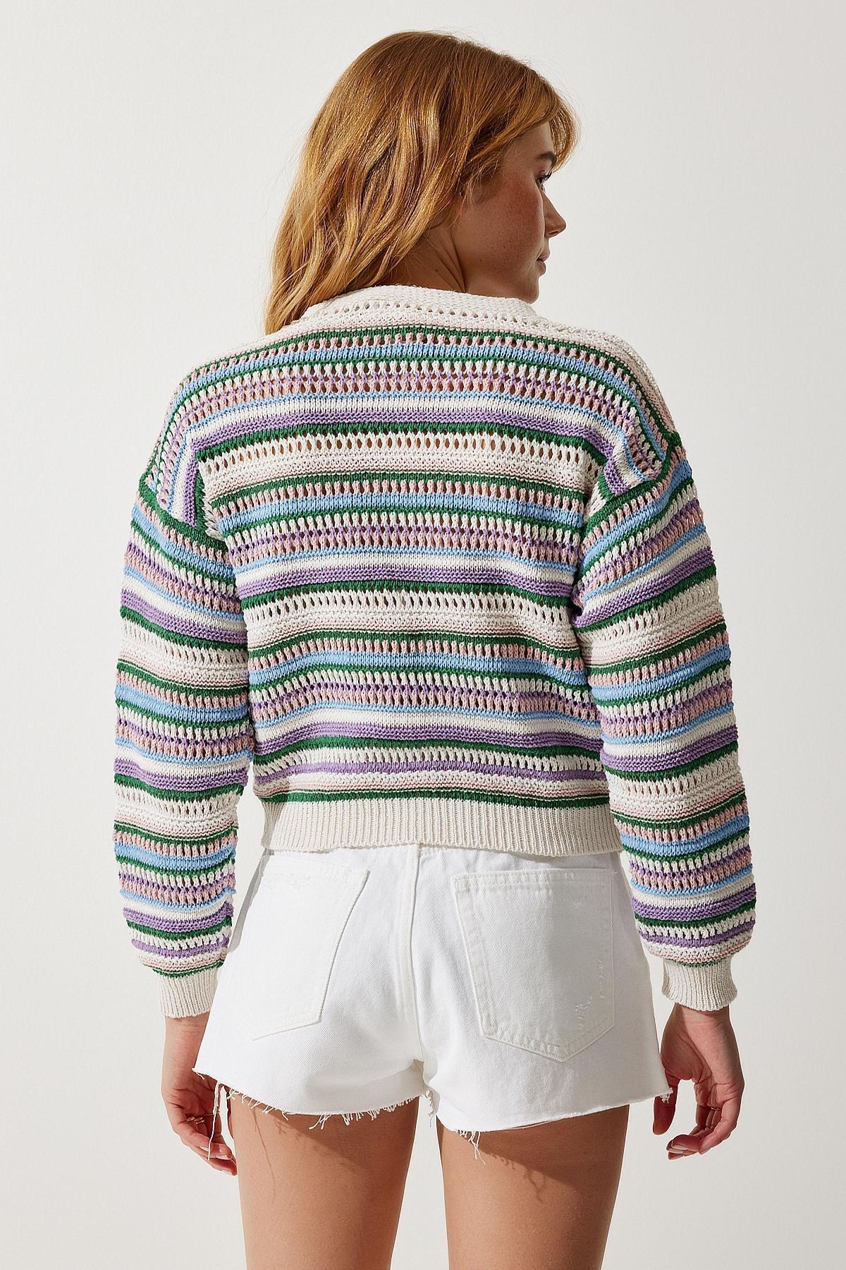 كارديغان مُحاك بنمط مخطط، ألوان متعددة, Cream Lilac, large image number 4