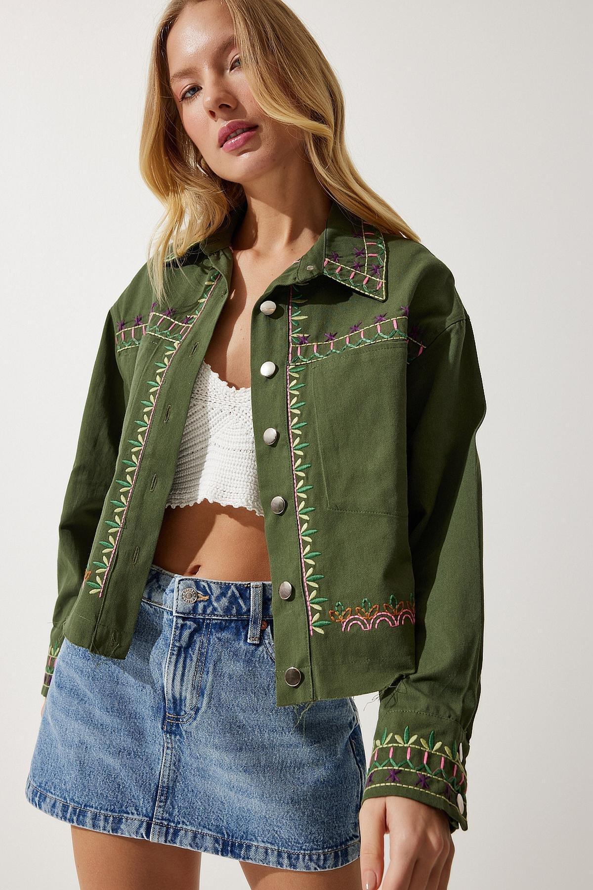 Khaki Embroidered Jacket, , large image number 0