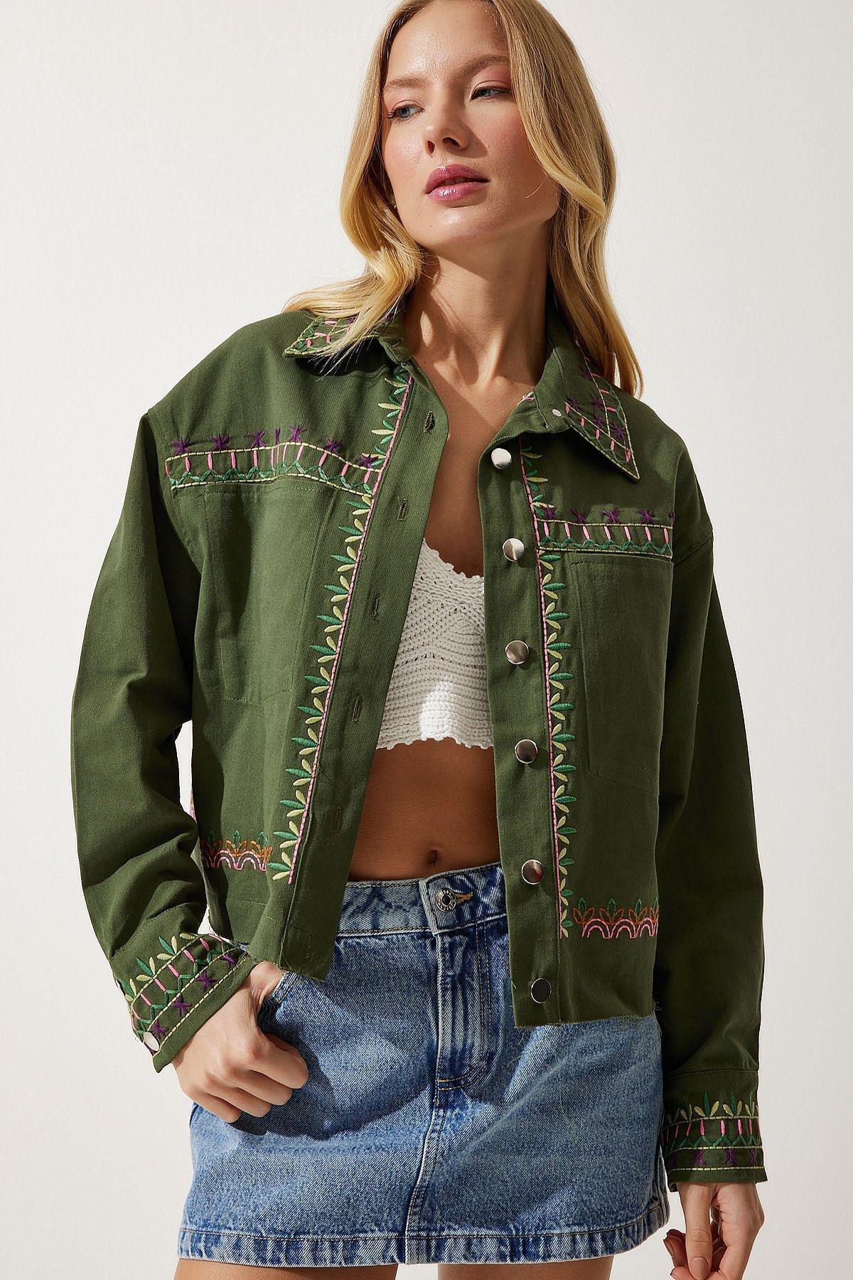 Khaki Embroidered Jacket, , large image number 1