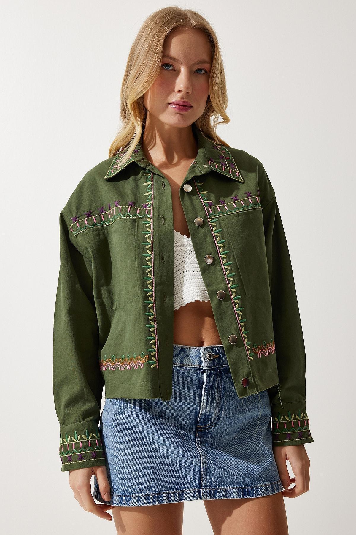 Khaki Embroidered Jacket, , large image number 2