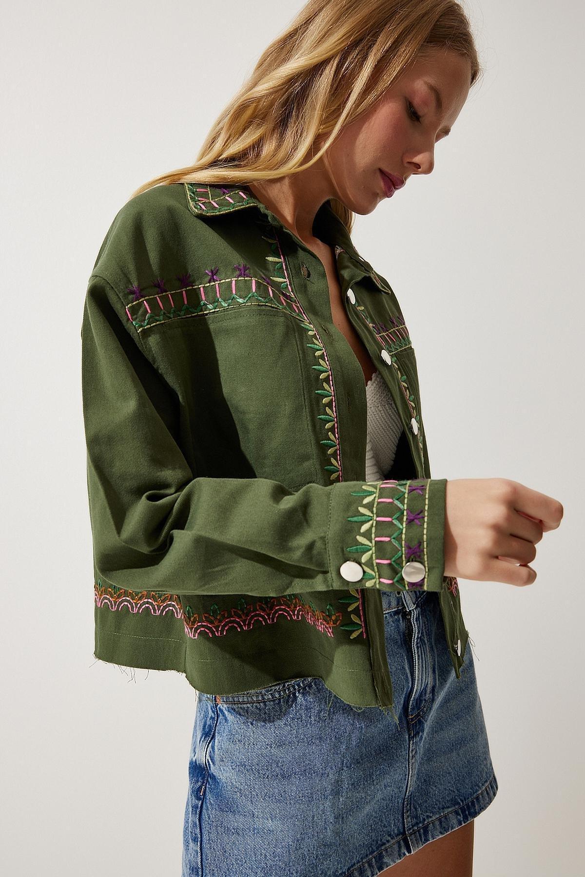 Khaki Embroidered Jacket, , large image number 3