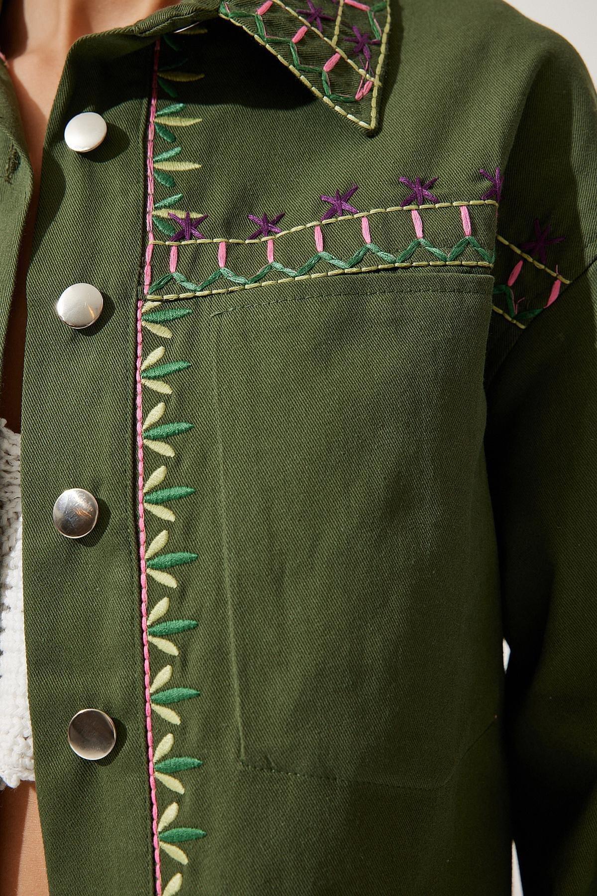 Khaki Embroidered Jacket, , large image number 4