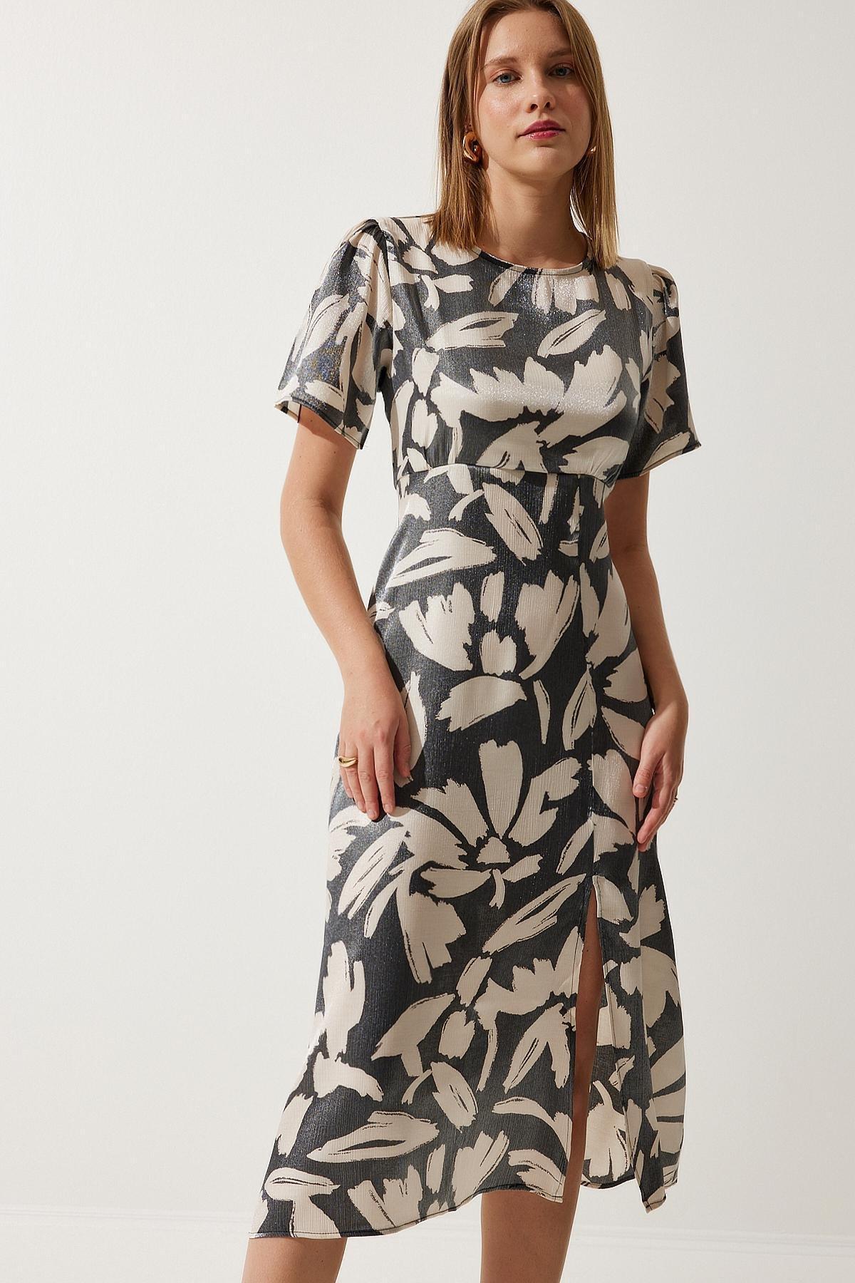 Cream Patterned Slit Summer Dress, C101_5547, large image number 0
