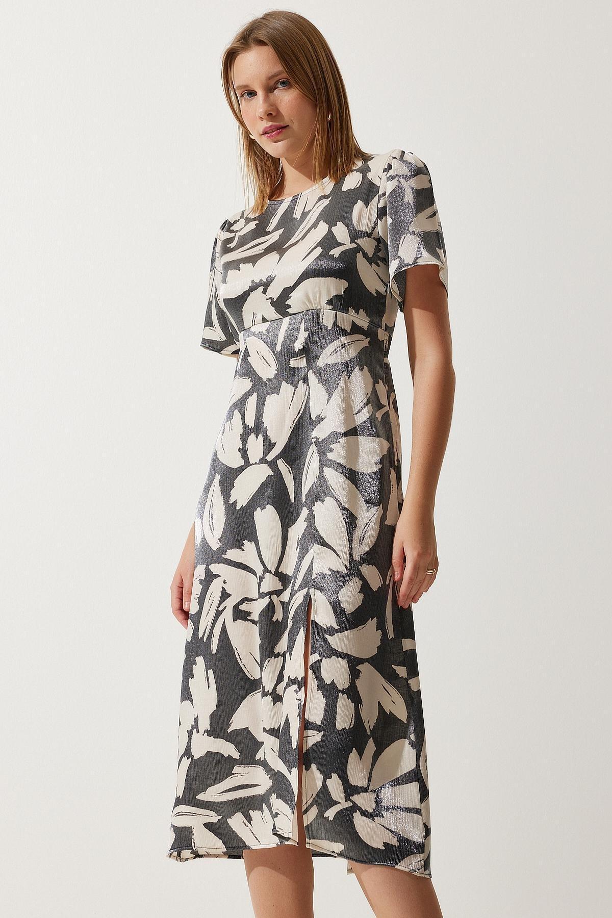 Cream Patterned Slit Summer Dress, C101_5547, large image number 1