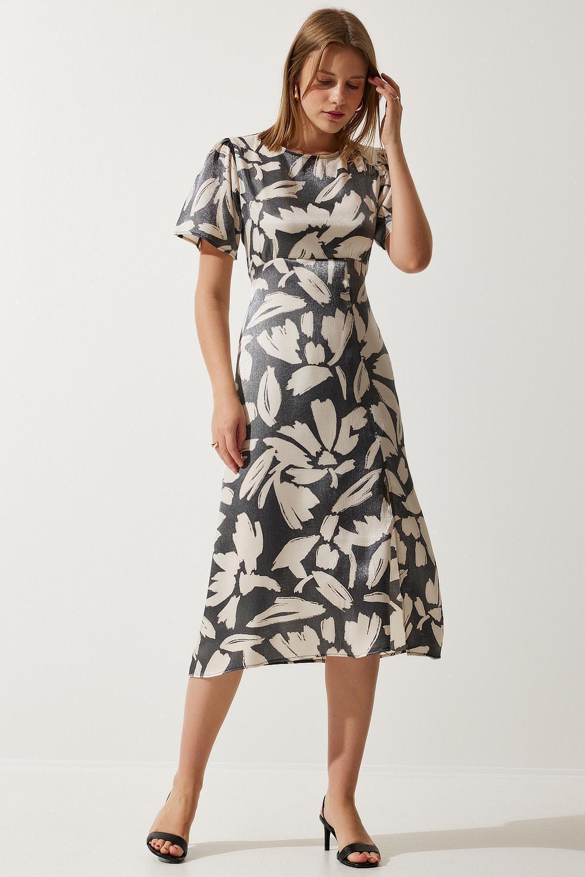 Cream Patterned Slit Summer Dress, C101_5547, large image number 2