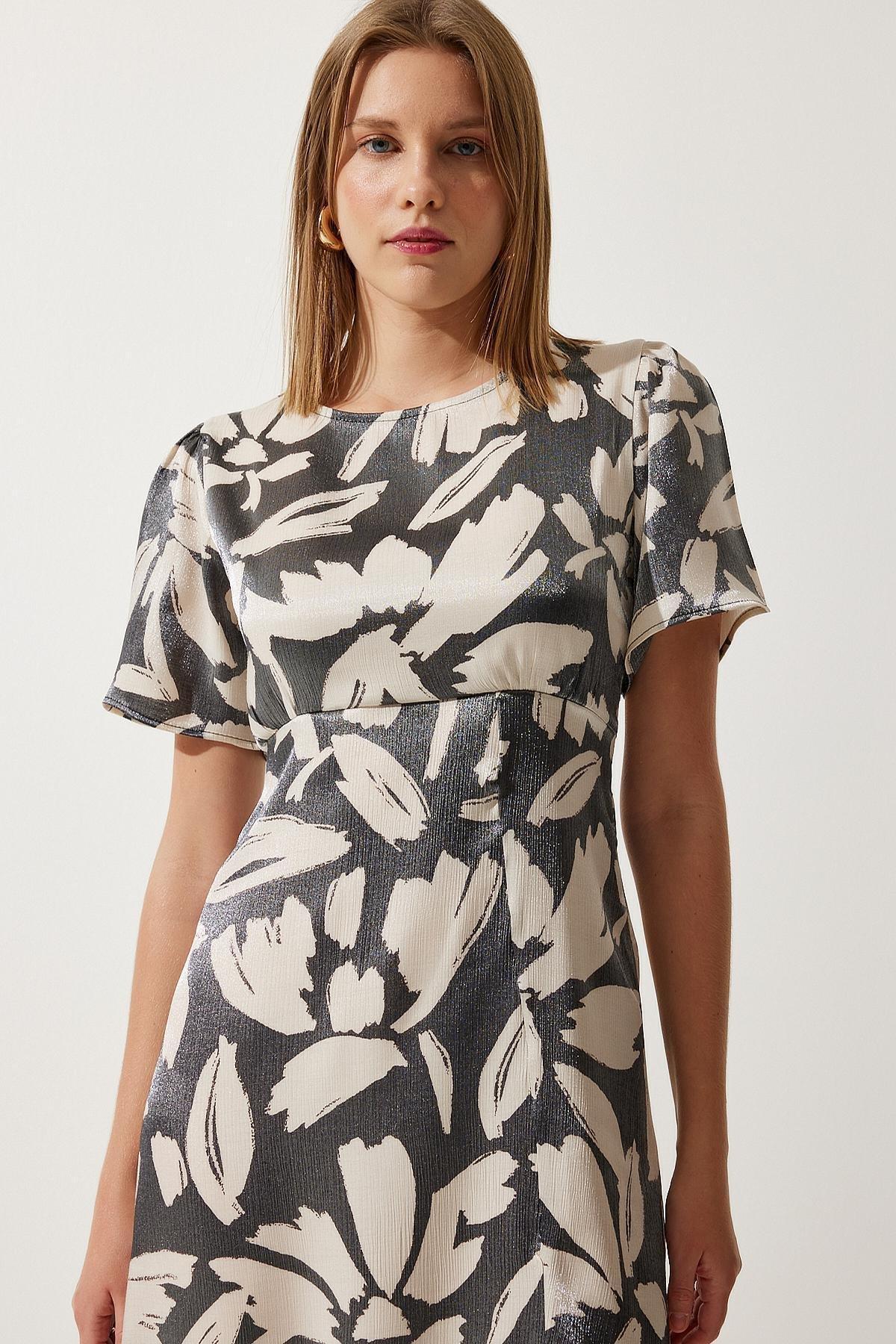 Cream Patterned Slit Summer Dress, C101_5547, large image number 3