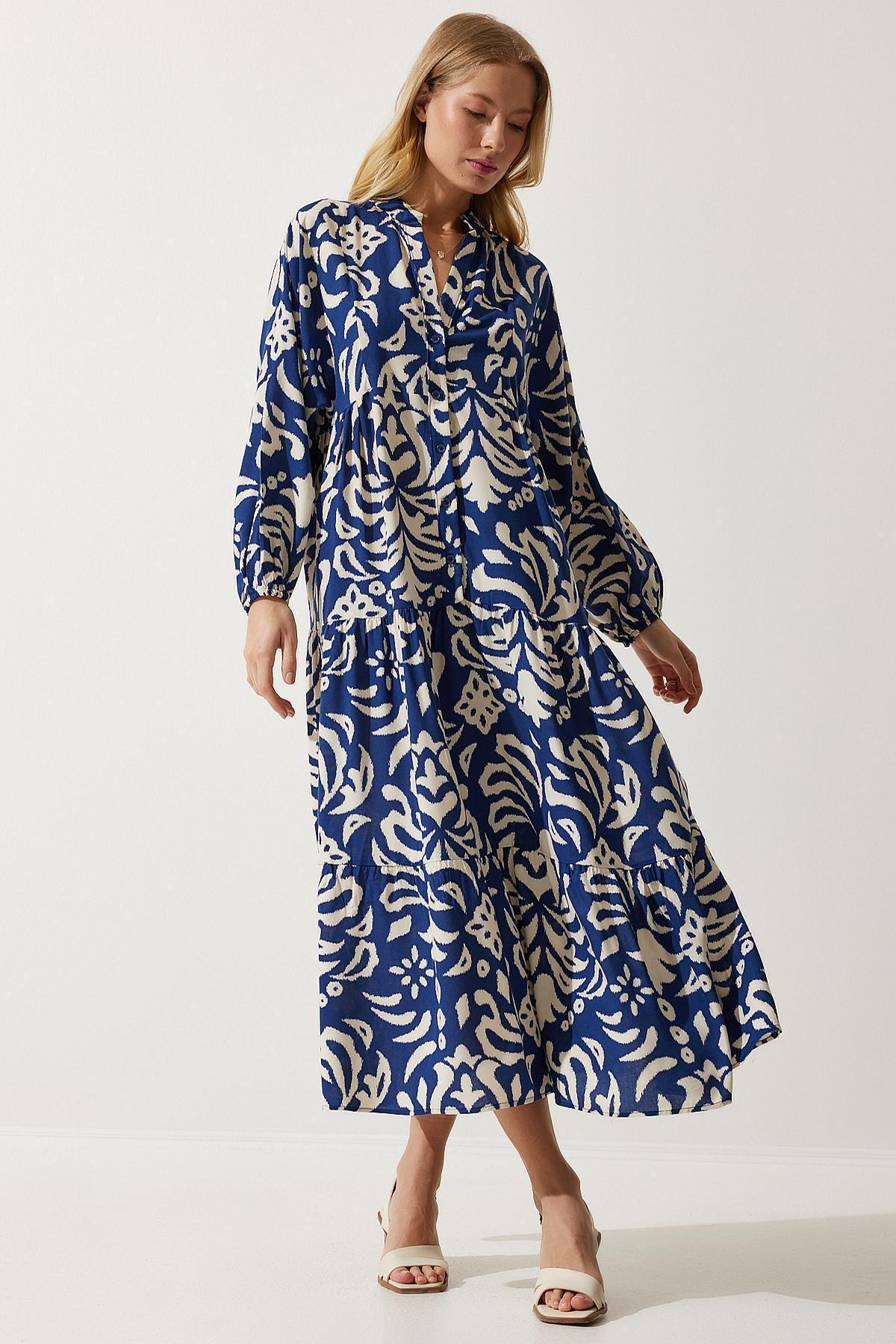 Navy Abstract Bohemian Maxi Dress, , large image number 0