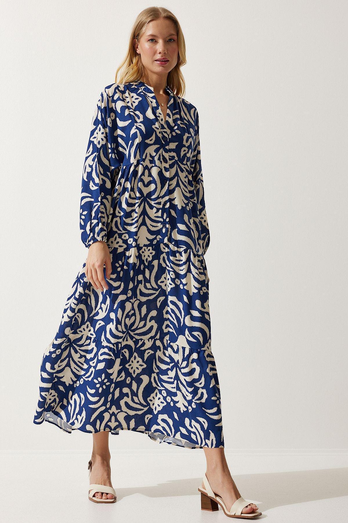 Navy Abstract Bohemian Maxi Dress, , large image number 1