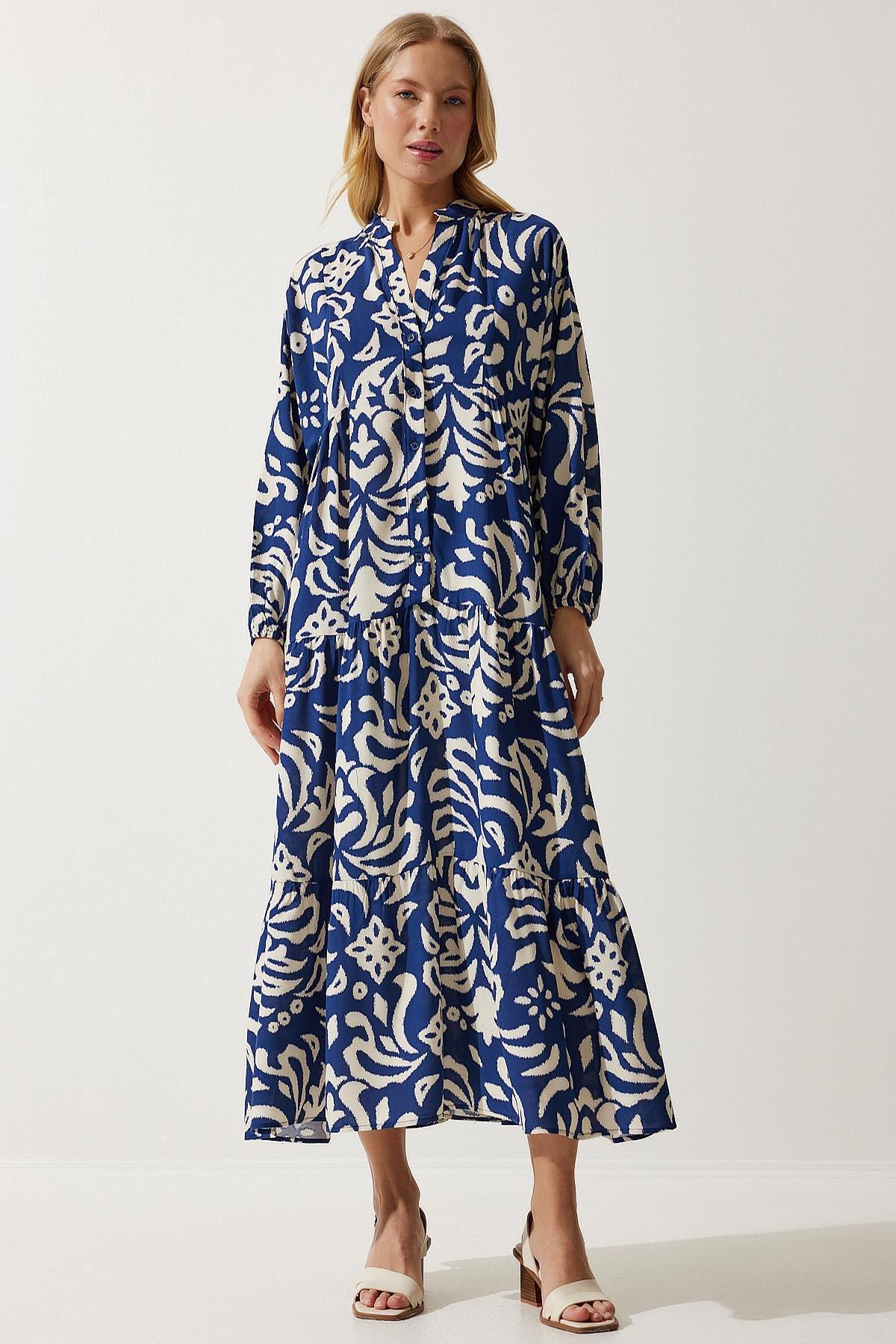 Navy Abstract Bohemian Maxi Dress, , large image number 2