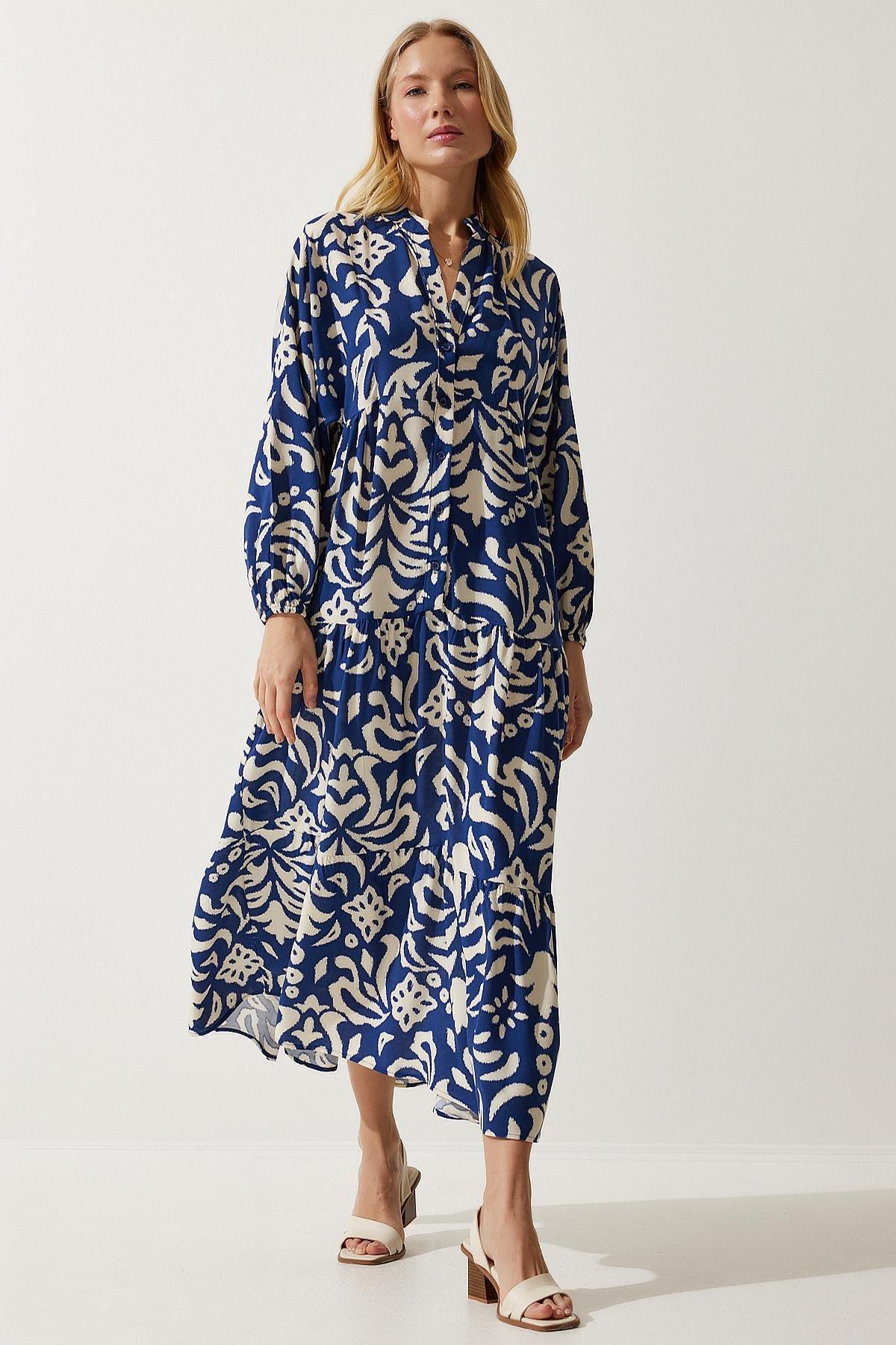 Navy Abstract Bohemian Maxi Dress, , large image number 3