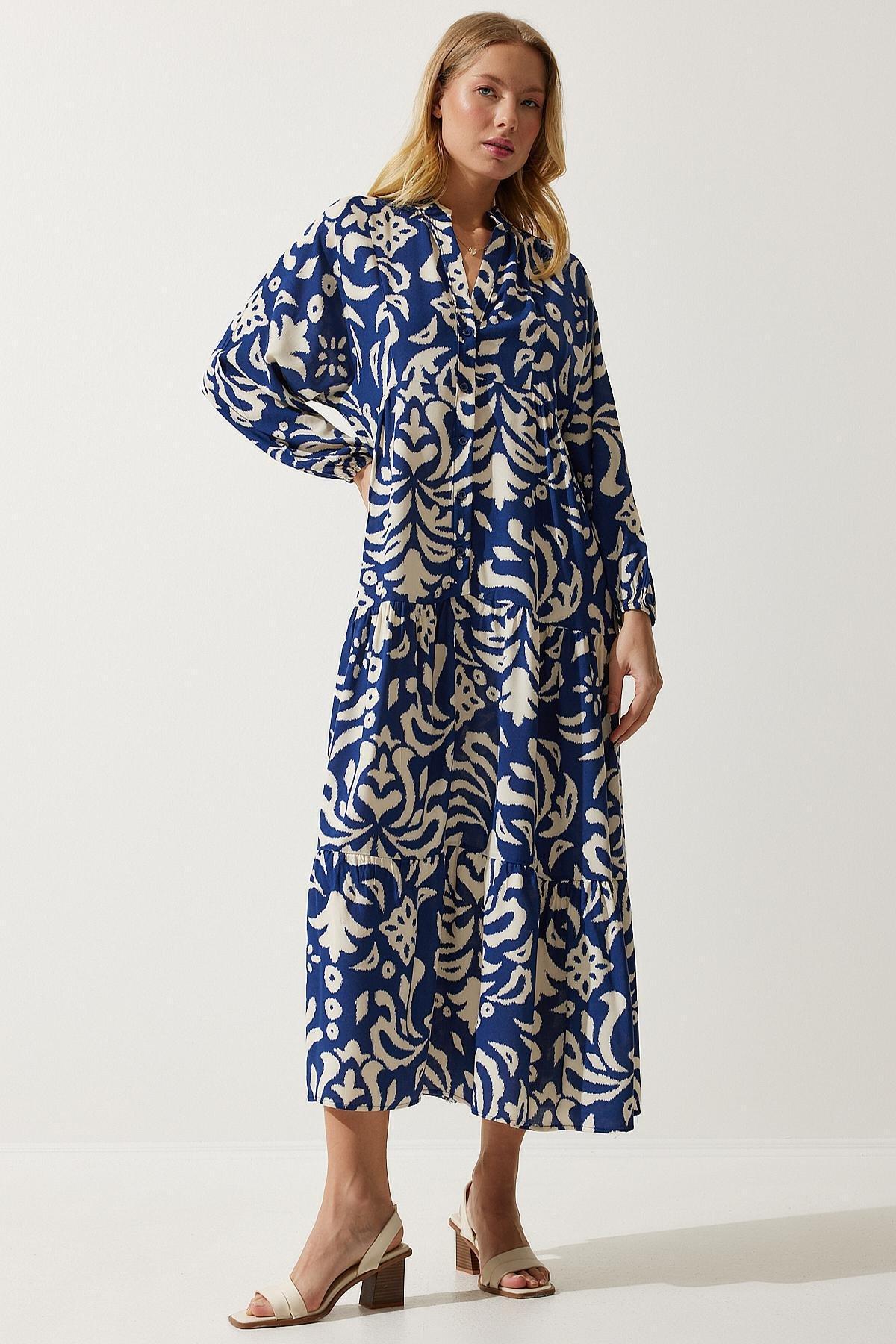 Navy Abstract Bohemian Maxi Dress, , large image number 4