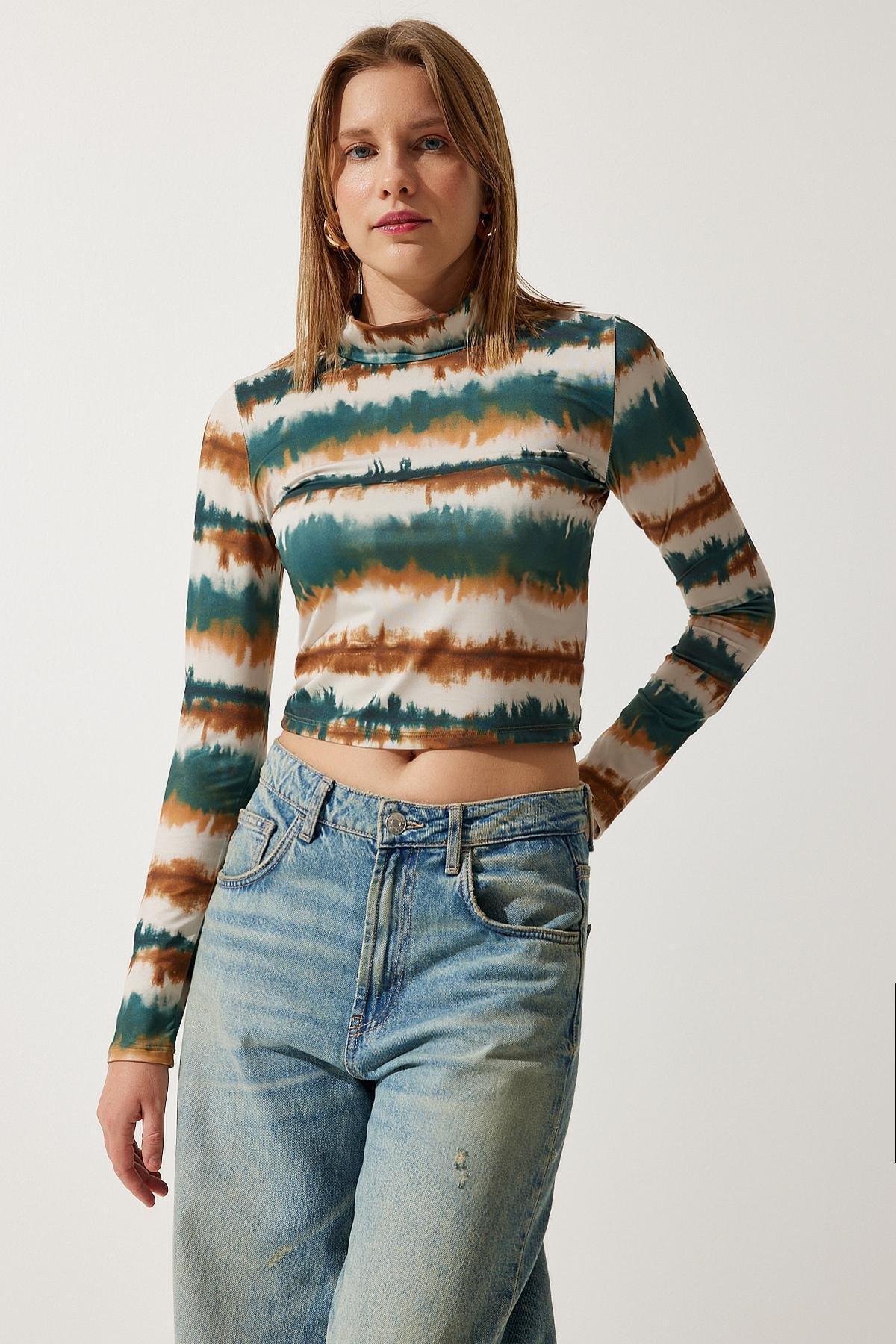 Multicolour Patterned Cropped Blouse, C101_5040, large image number 0