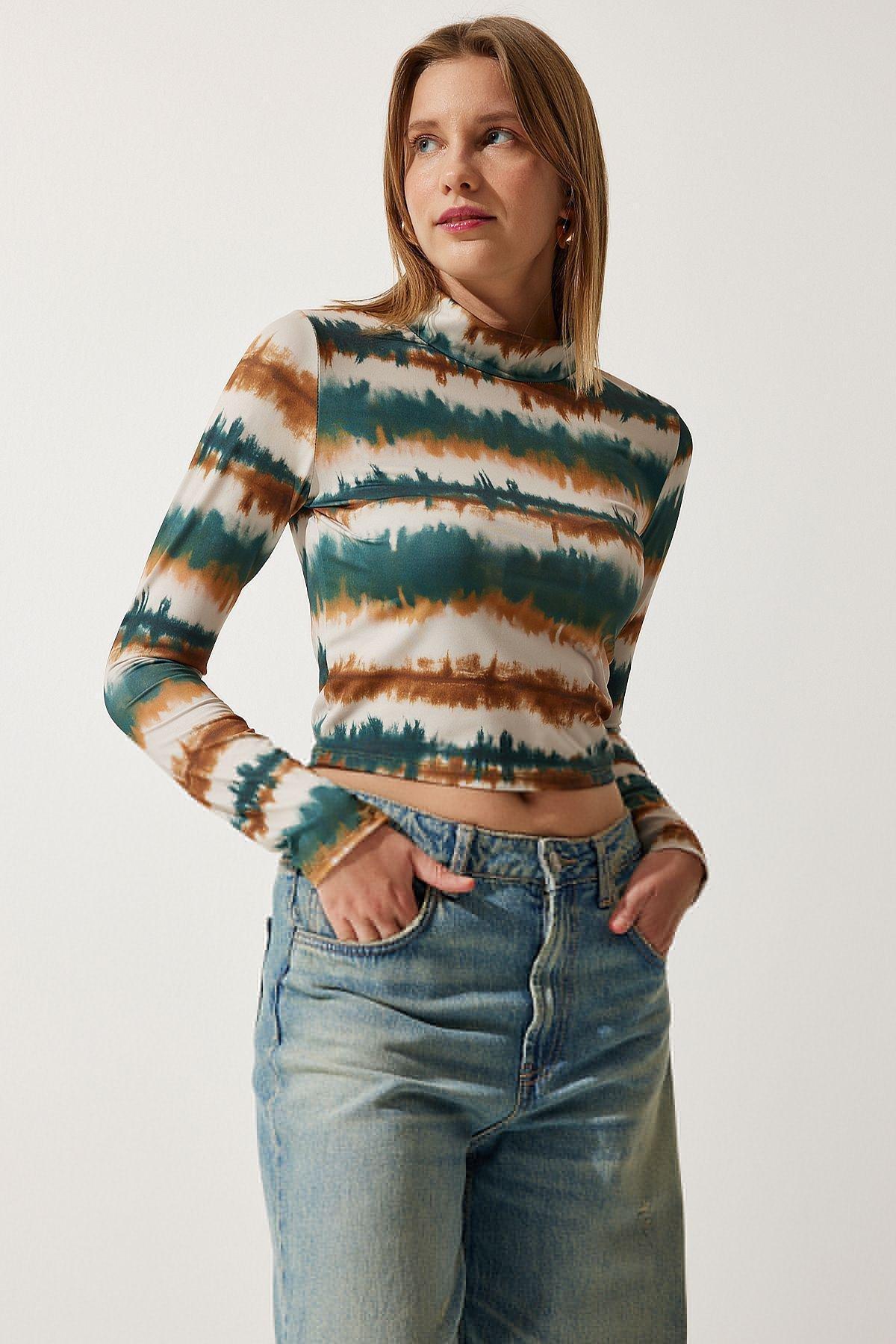 Multicolour Patterned Cropped Blouse, C101_5040, large image number 2