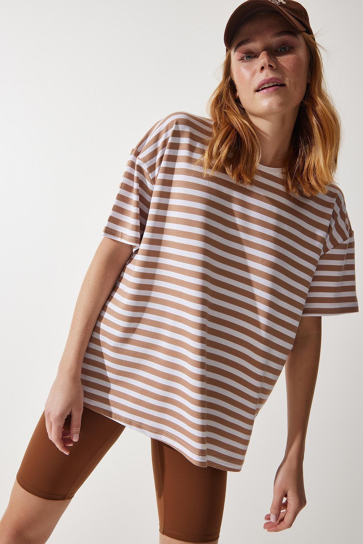 Biscuit Crew Neck Striped Oversize Knitted T-Shirt, , large image number 2