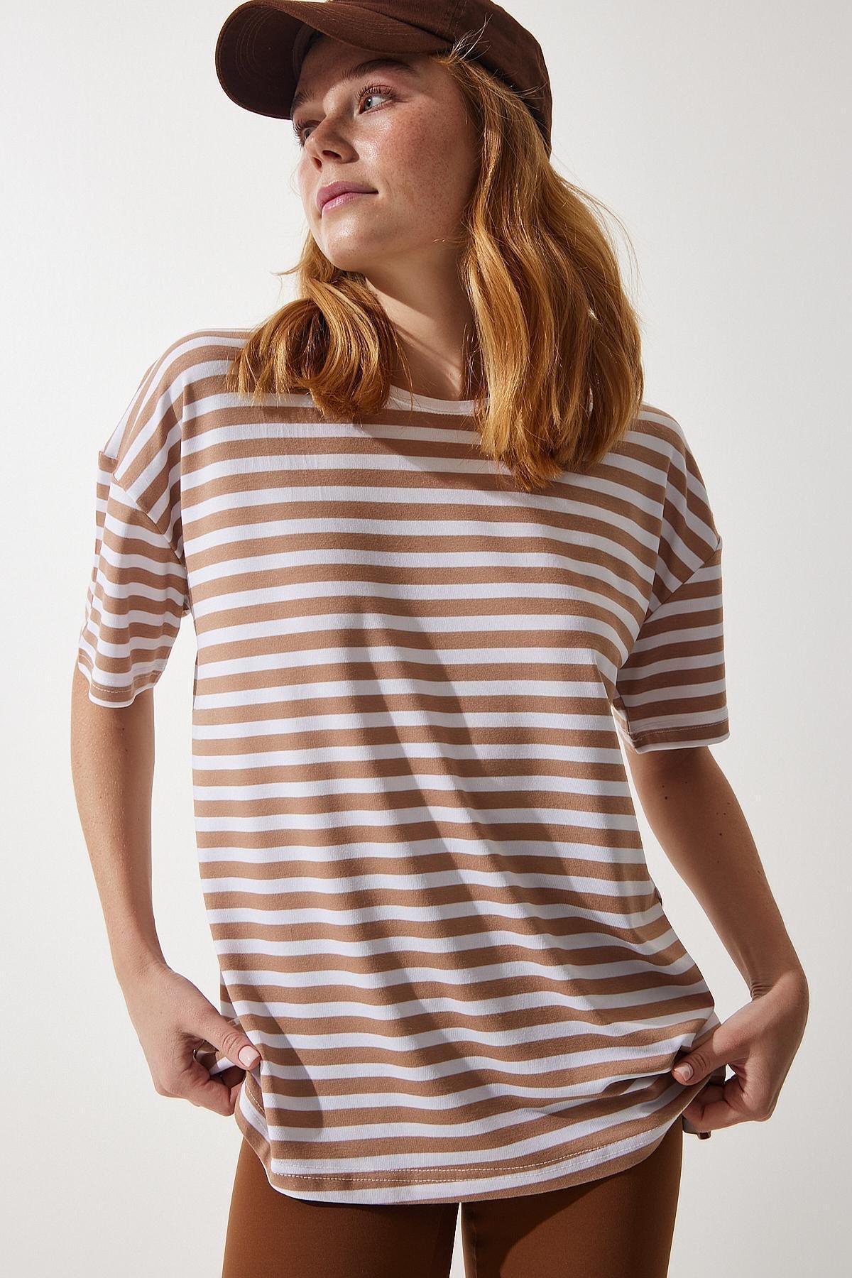 Biscuit Crew Neck Striped Oversize Knitted T-Shirt, , large image number 3