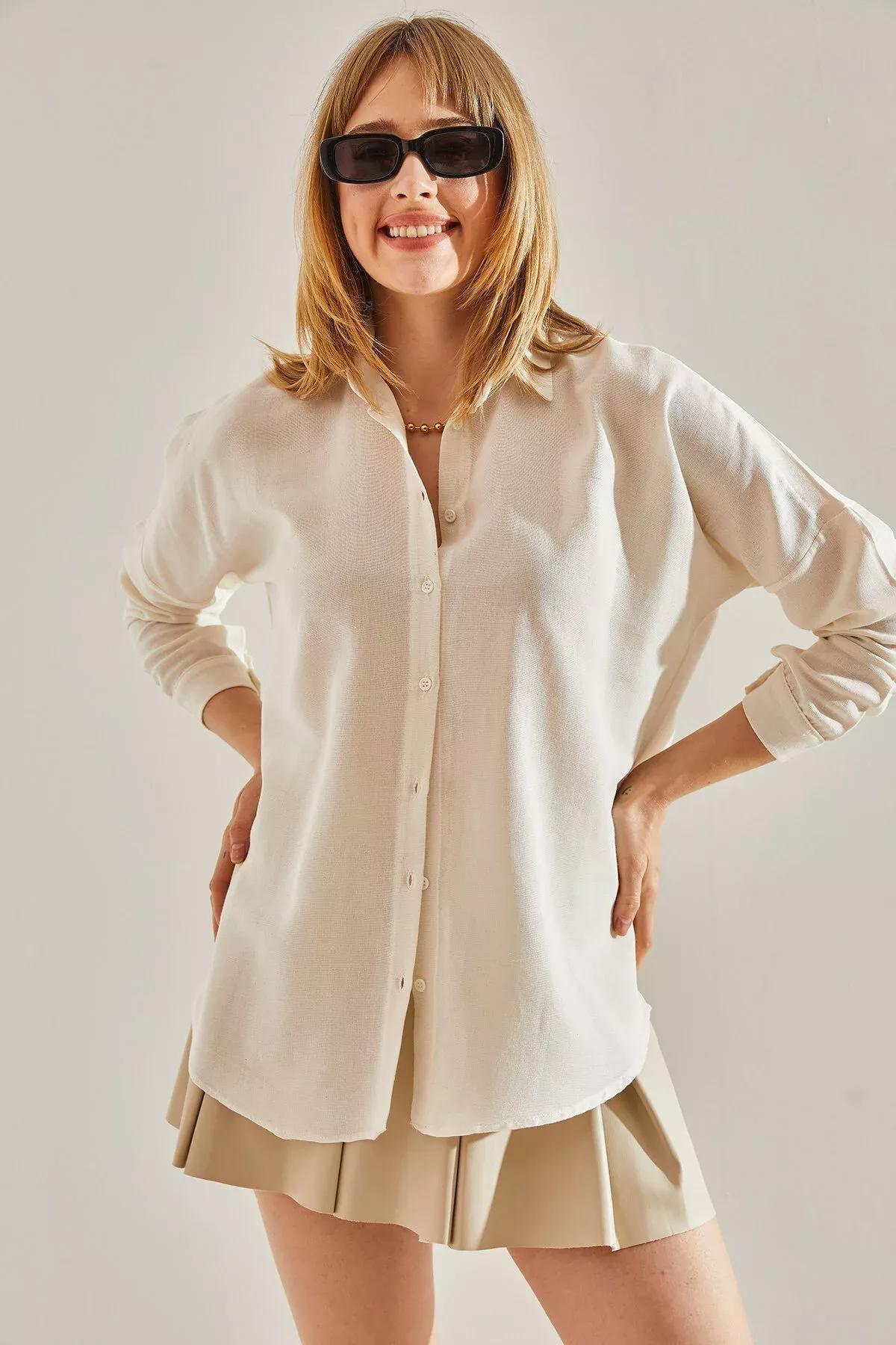 Ecru Pattern Linen Shirt, Ecru, large image number 1