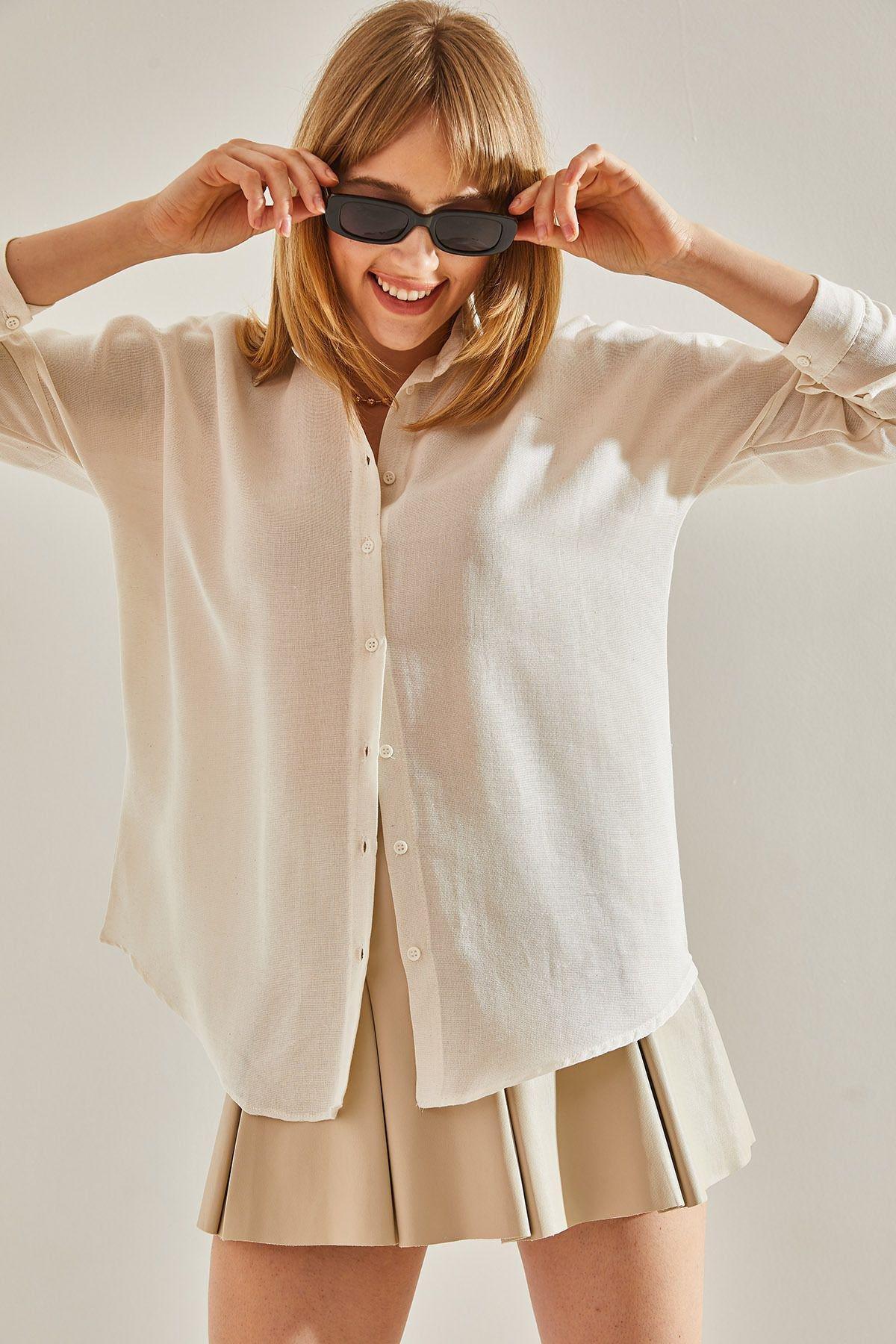 Ecru Pattern Linen Shirt, Ecru, large image number 2