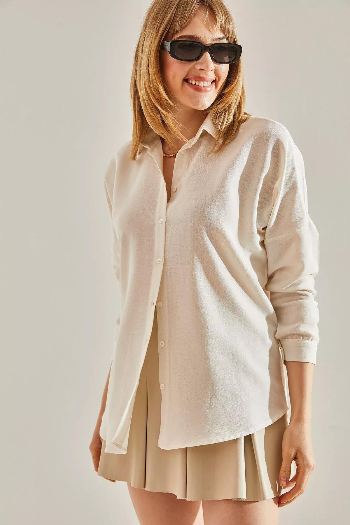 Ecru Pattern Linen Shirt, Ecru, large image number 3