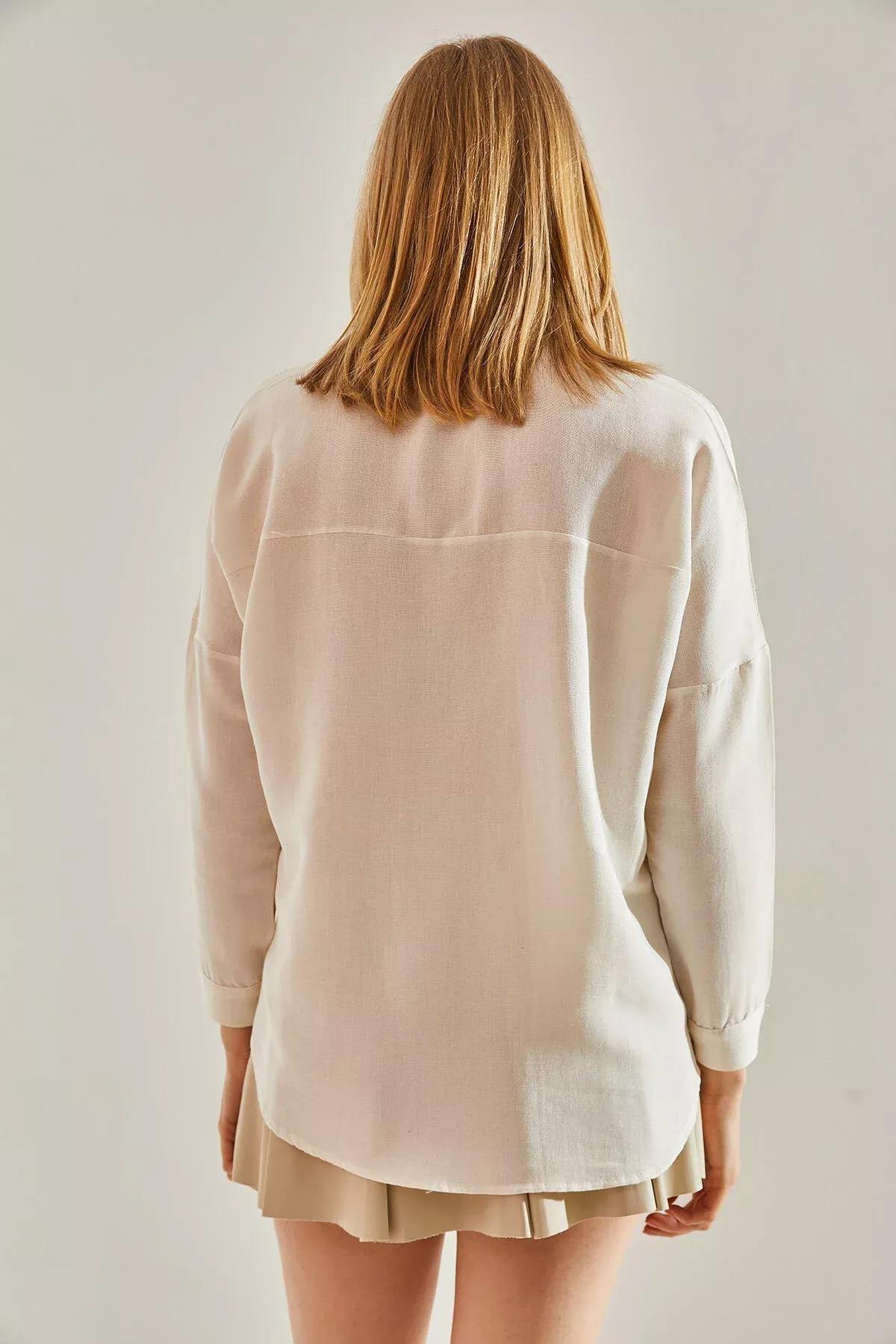 Ecru Pattern Linen Shirt, Ecru, large image number 4