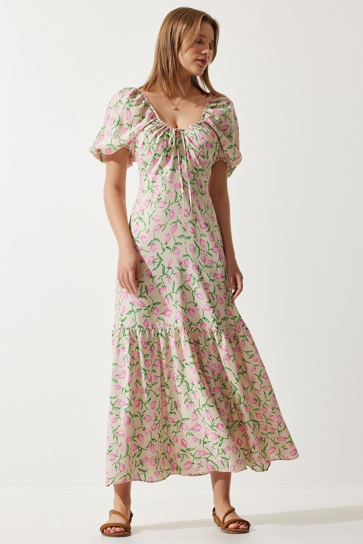 Multicolour Patterned Balloon Sleeve Dress, , large image number 0