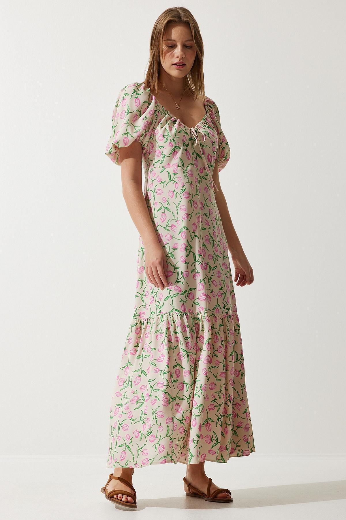 Multicolour Patterned Balloon Sleeve Dress, , large image number 1