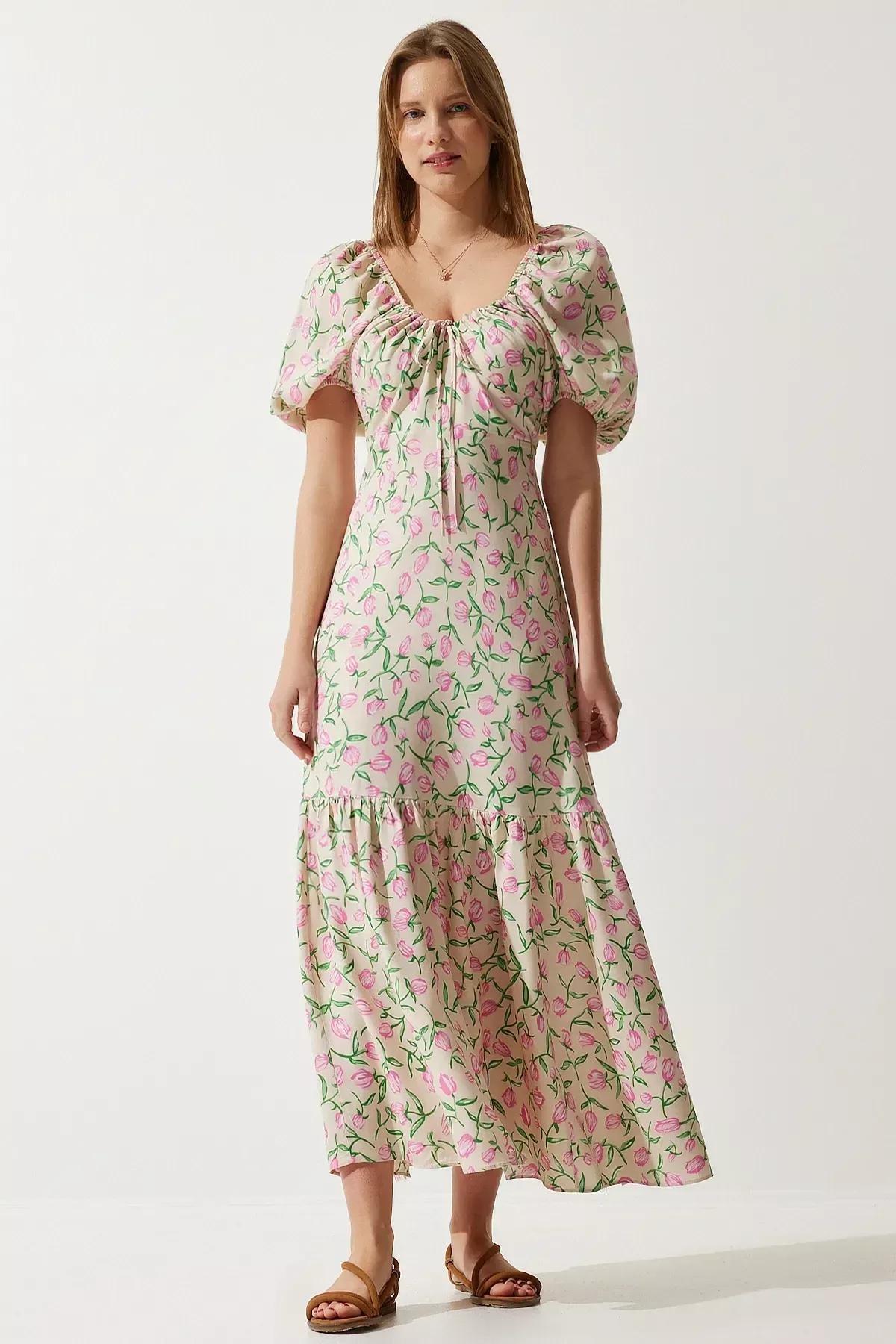 Multicolour Patterned Balloon Sleeve Dress, , large image number 1