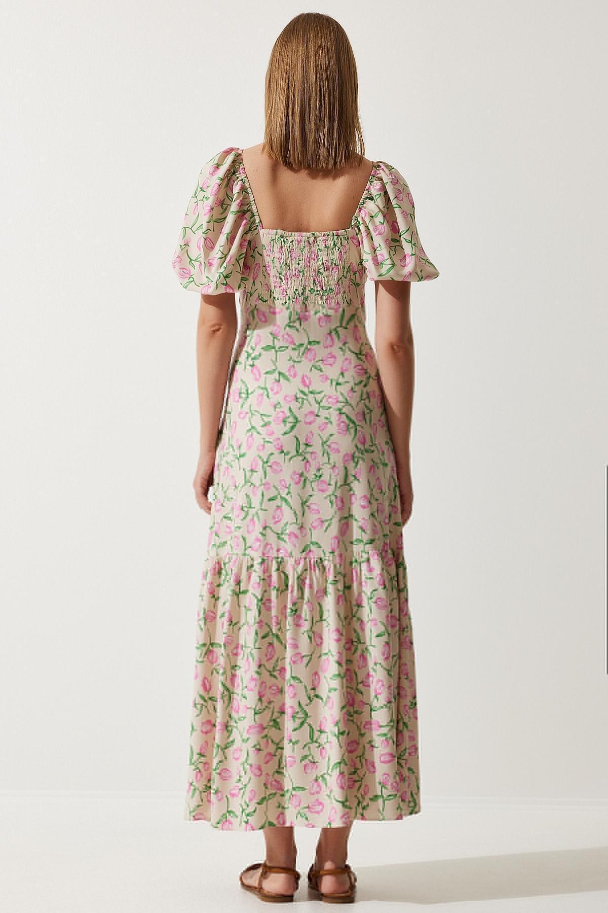 Multicolour Patterned Balloon Sleeve Dress, , large image number 3
