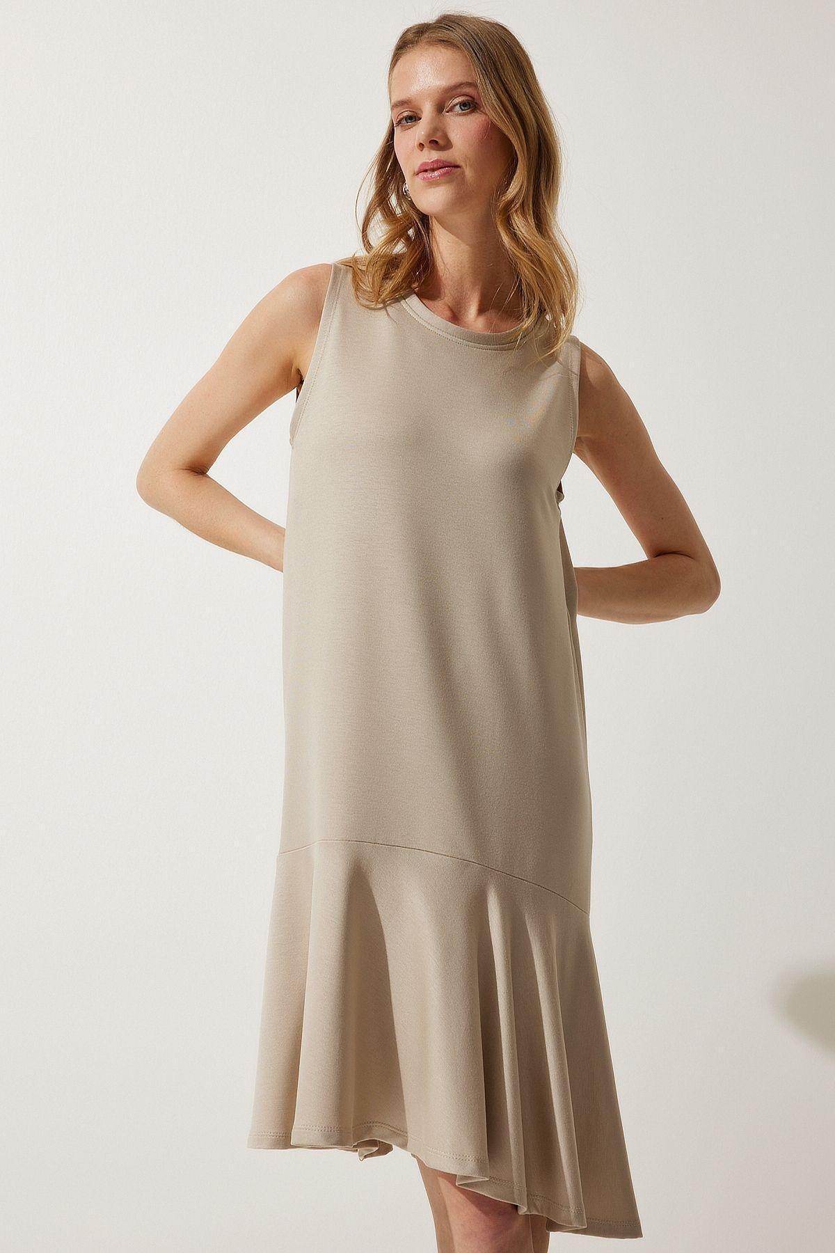 Beige Flounce Bell Dress, , large image number 1