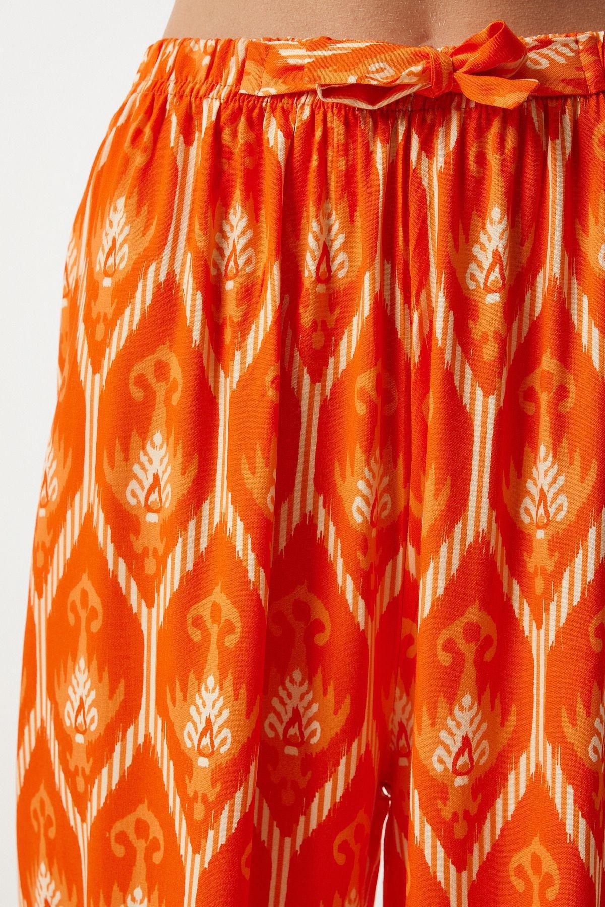 Orange Patterned Loose Palazzo Trousers, , medium