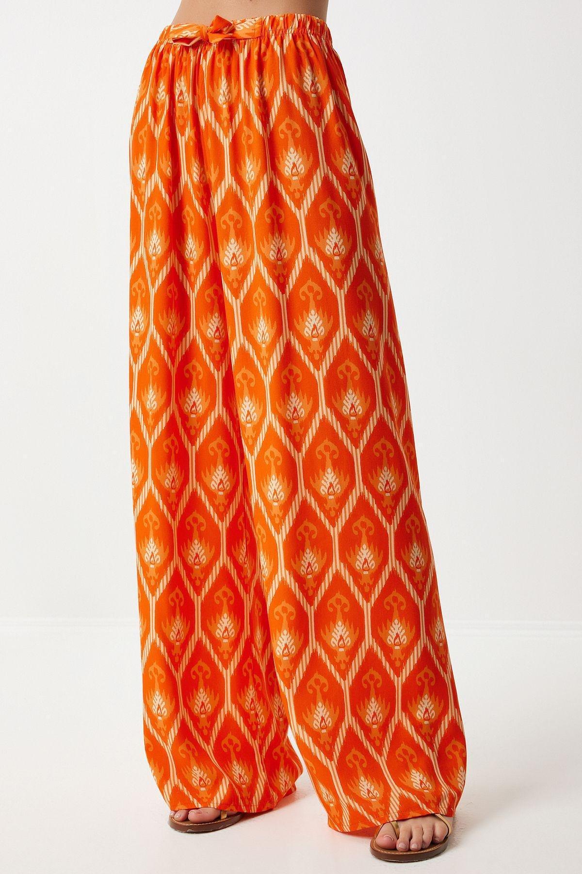 Orange Patterned Loose Palazzo Trousers, , large image number 1