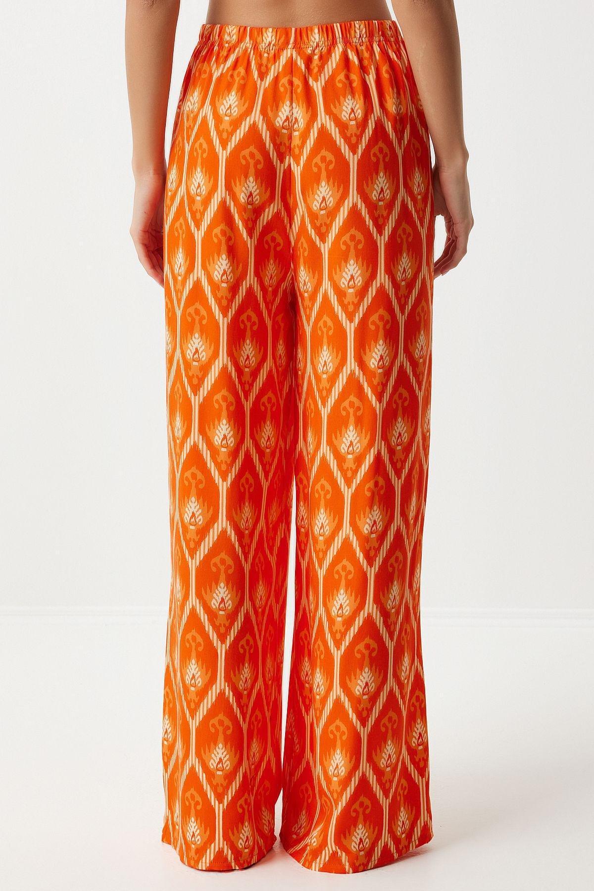 Orange Patterned Loose Palazzo Trousers, , large image number 2