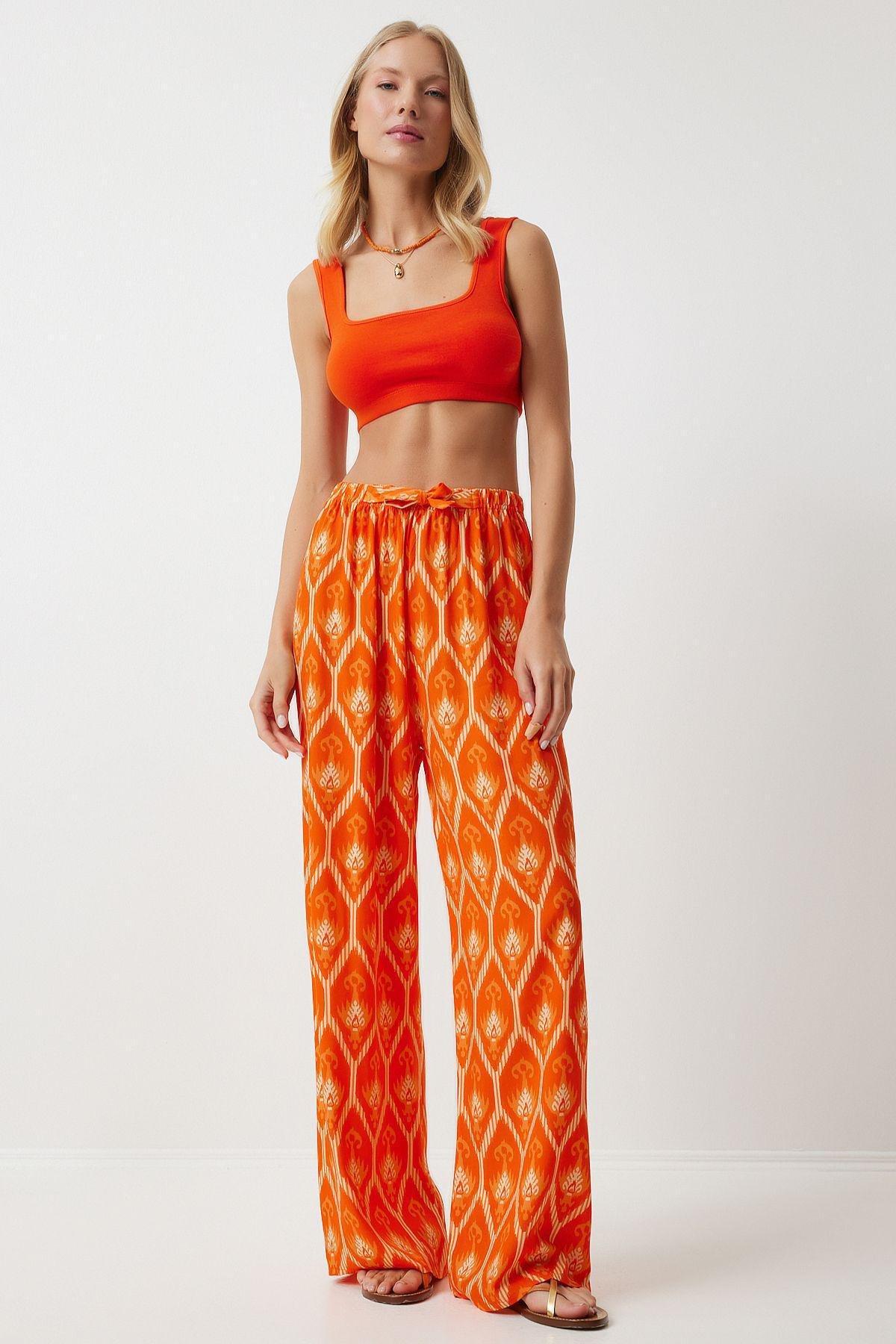 Orange Patterned Loose Palazzo Trousers, , large image number 3