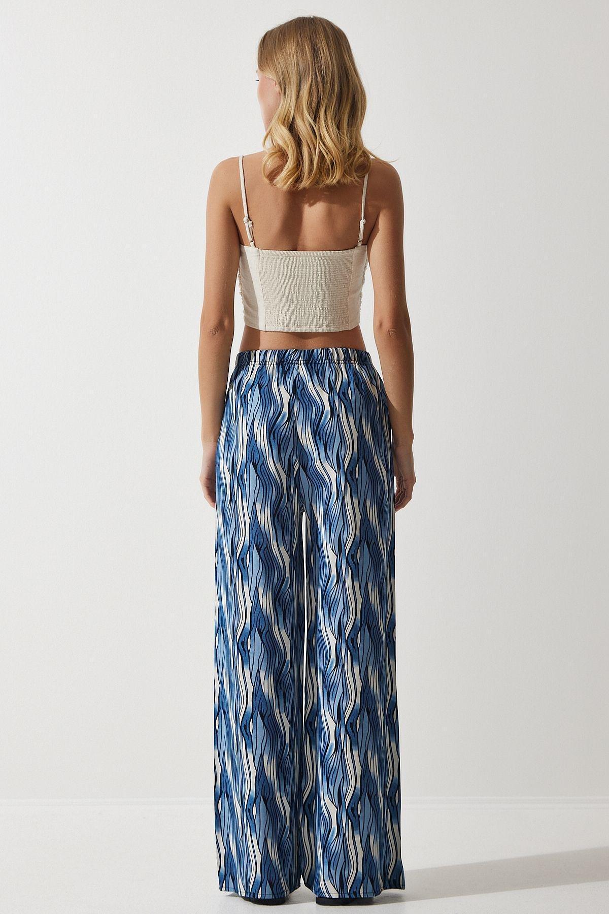 Multicolour Patterned Flowy Palazzo Trousers, , medium