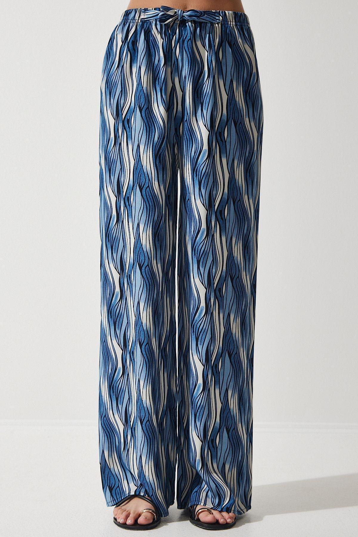 Multicolour Patterned Flowy Palazzo Trousers, , large image number 1
