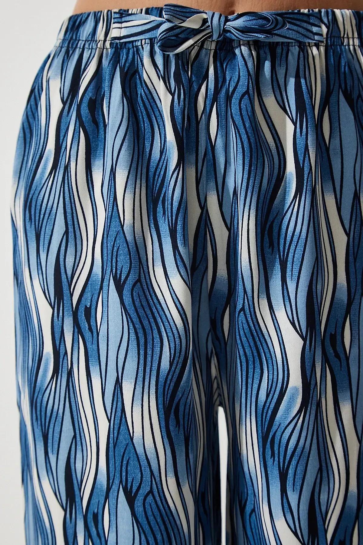 بنطال بالازو بنمط منقوش بقصة منسدلة، ألوان متعددة, Blue Ecru, large image number 4