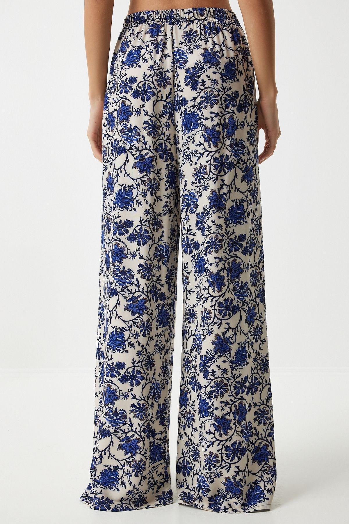 Multicolour Patterned Flowy Palazzo Trousers, , large image number 0