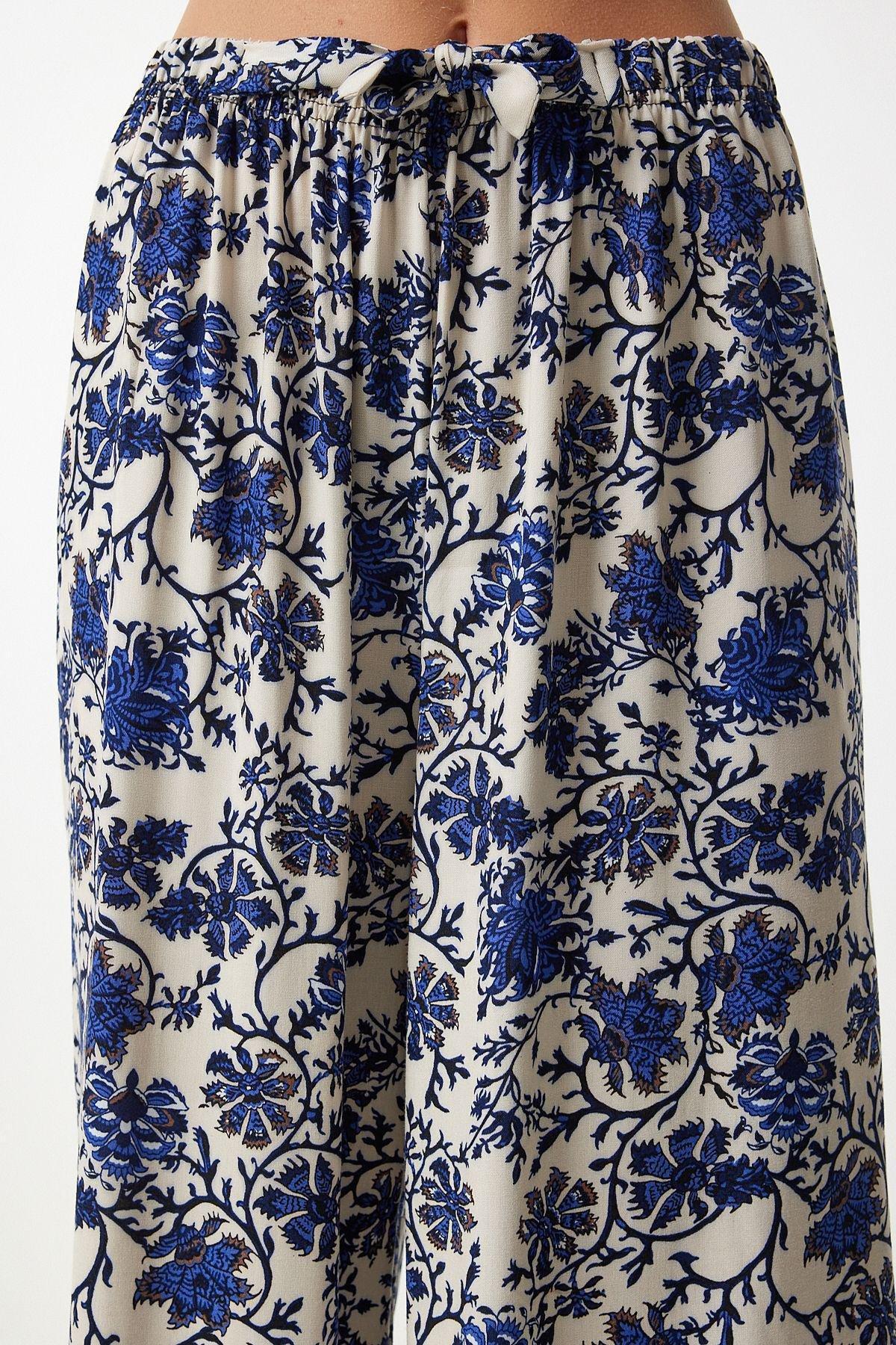 Multicolour Patterned Flowy Palazzo Trousers, , large image number 1
