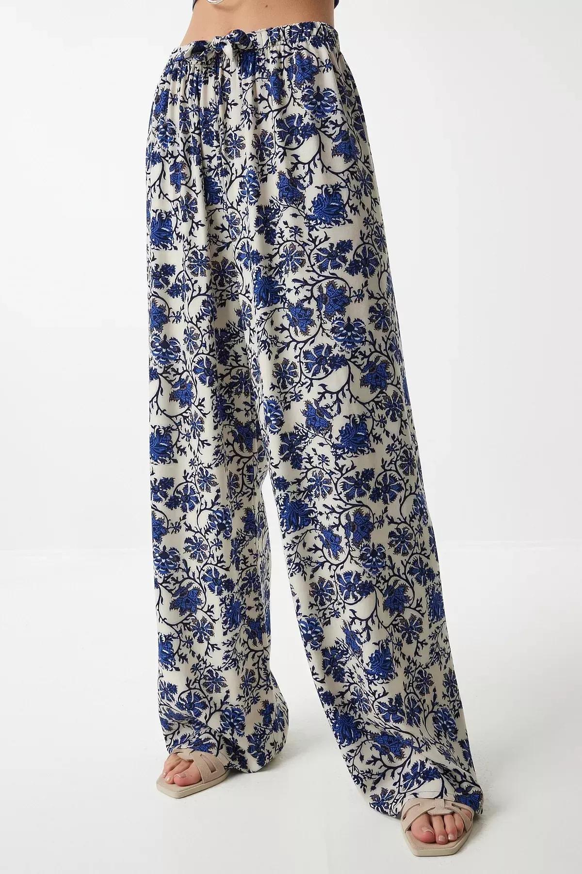 بنطال بالازو بنمط منقوش بقصة منسدلة، ألوان متعددة, Cream Blue, large image number 4