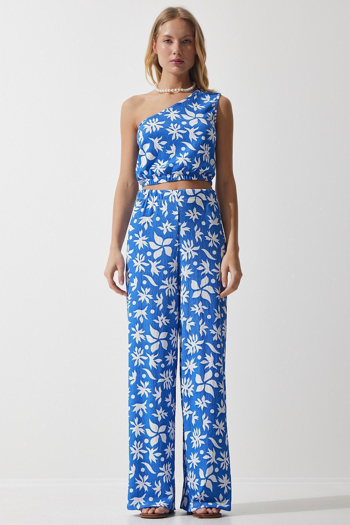 Blue Patterned Cropped Co-Ord Set, , large image number 2
