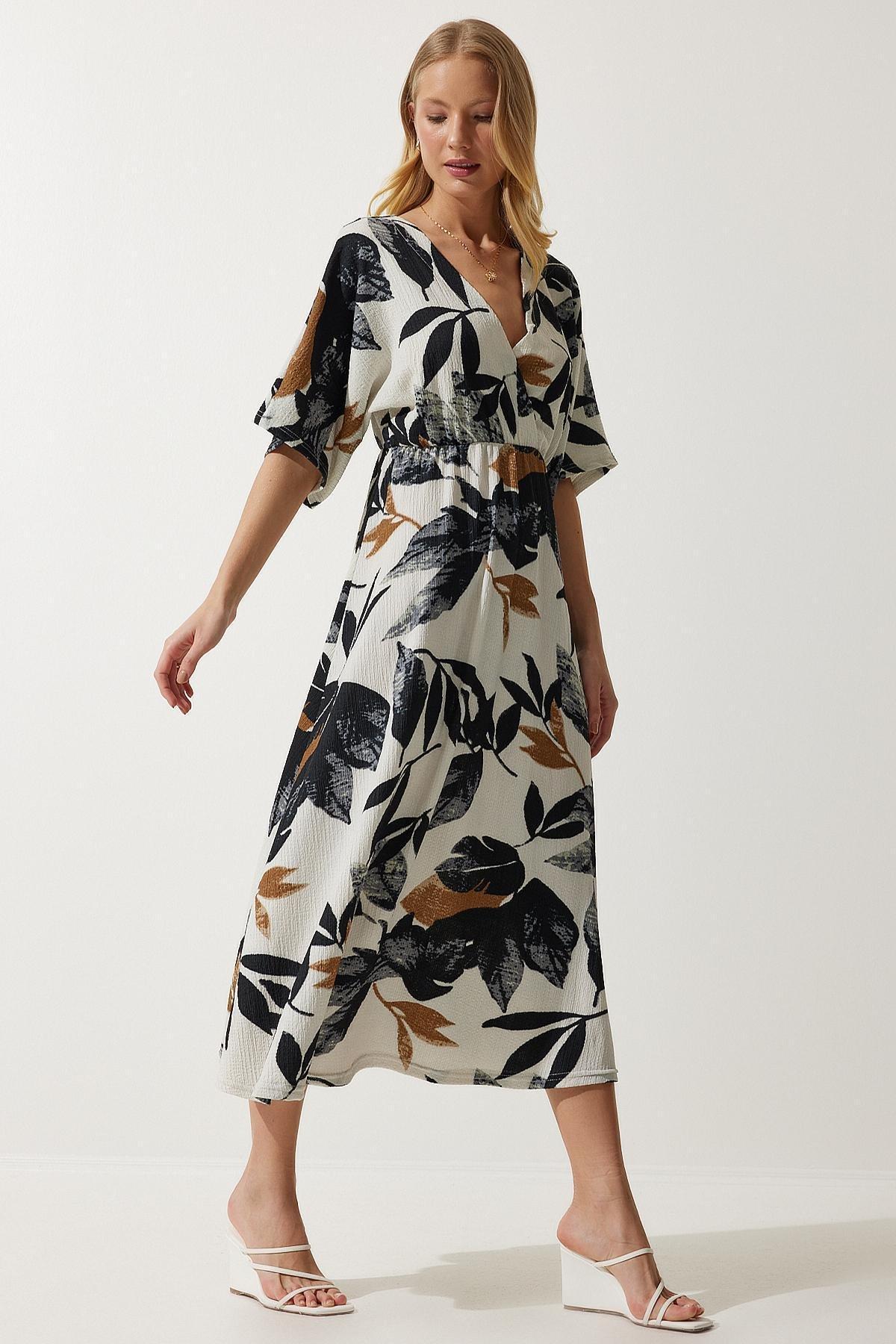 Multicolour Wrapover Neck Patterned Knitted Dress, , large image number 0