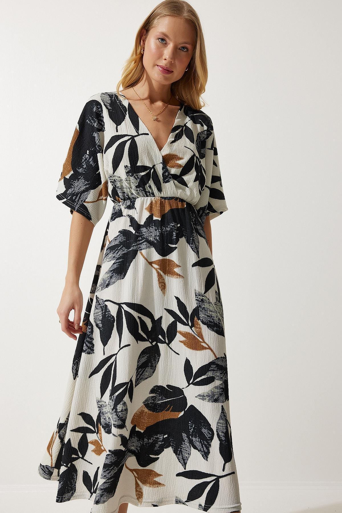 Multicolour Wrapover Neck Patterned Knitted Dress, , large image number 2