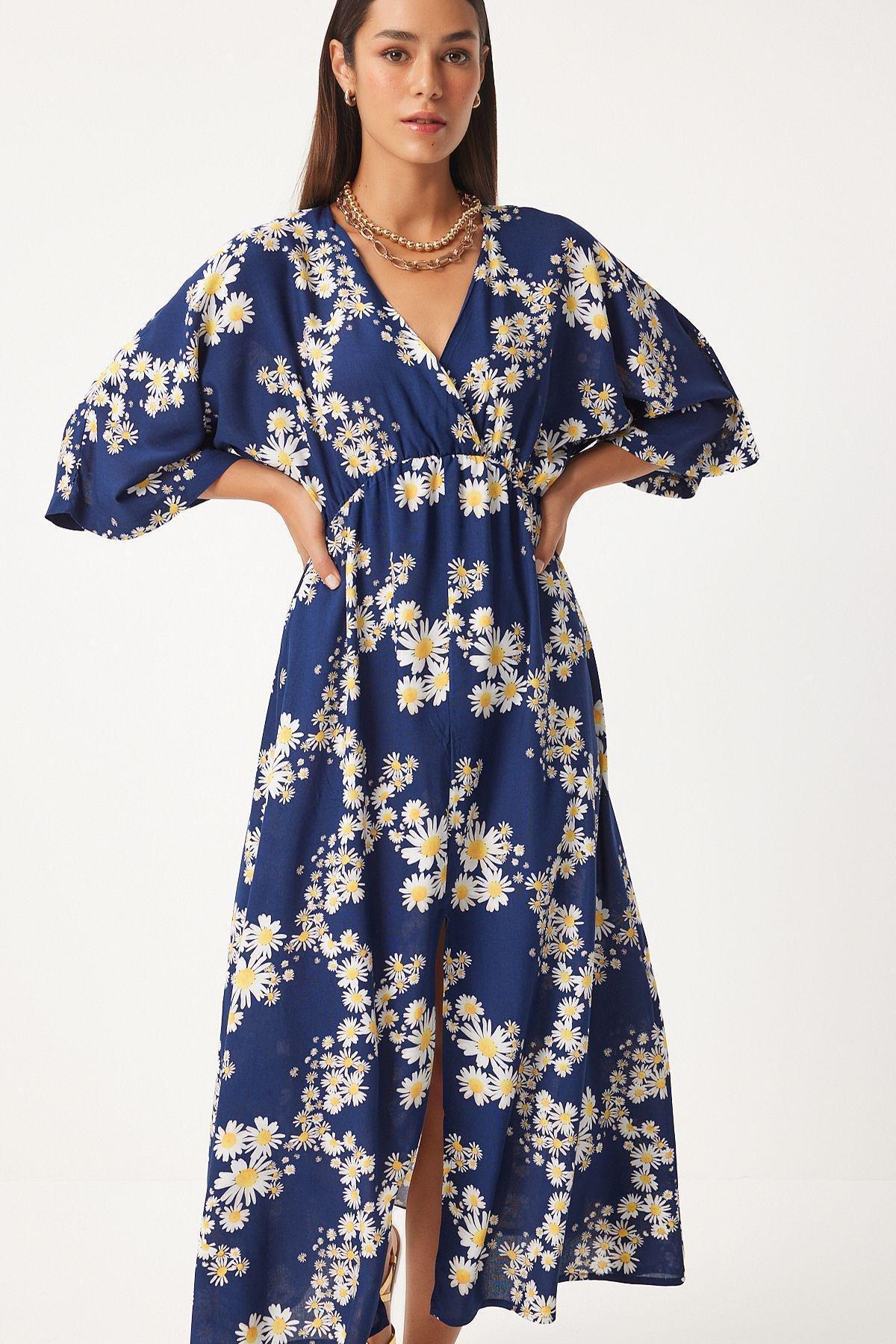 Navy Floral Kimono Maxi Dress, , large image number 0