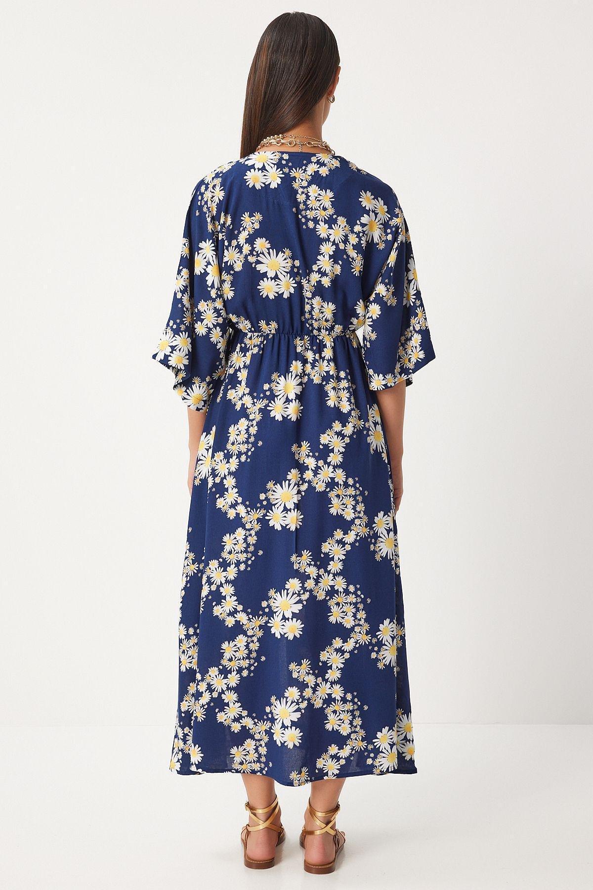 Navy Floral Kimono Maxi Dress, , large image number 2