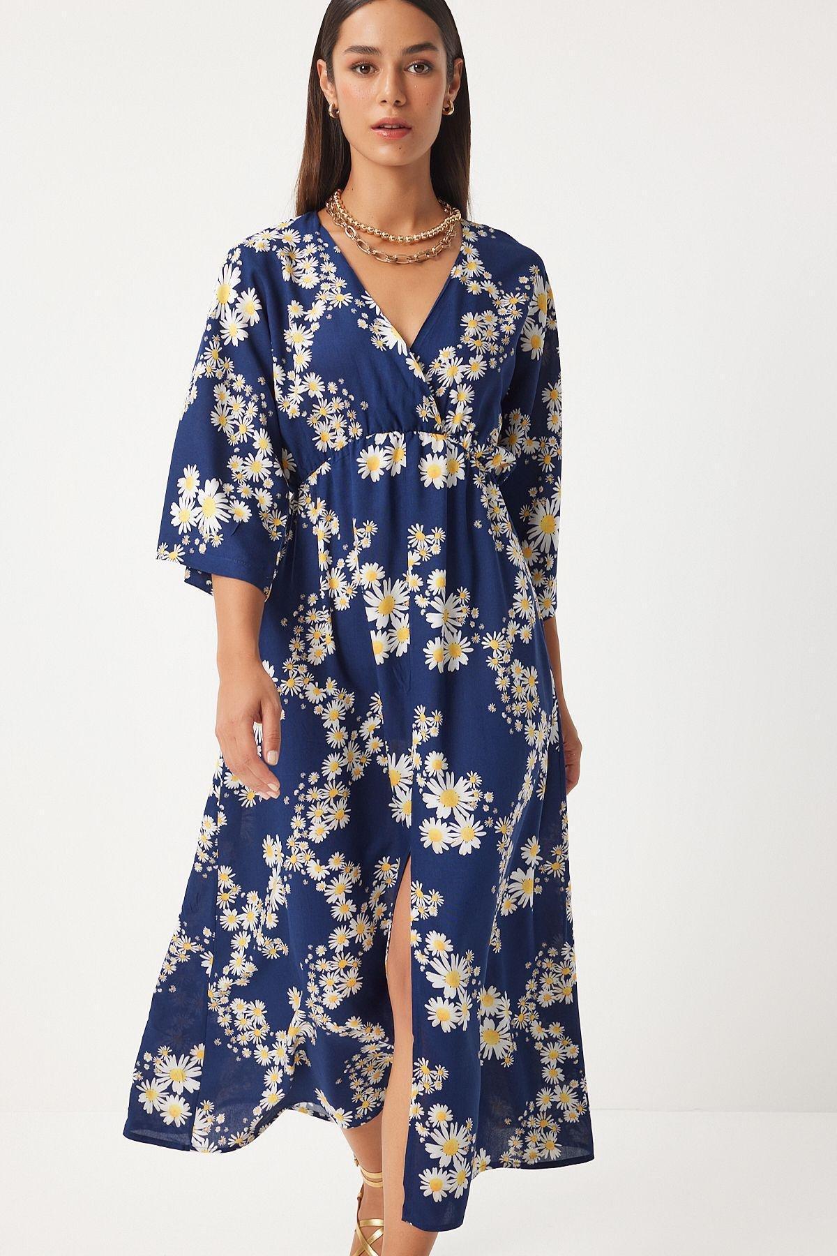 Navy Floral Kimono Maxi Dress, , large image number 3