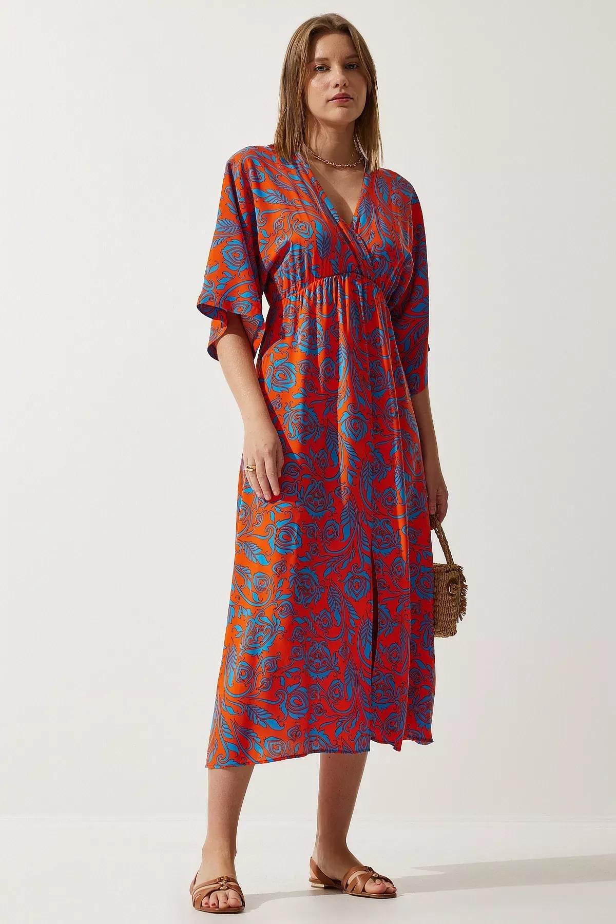 Multicolour Wrap Over Neck Patterned Dress, , large image number 1