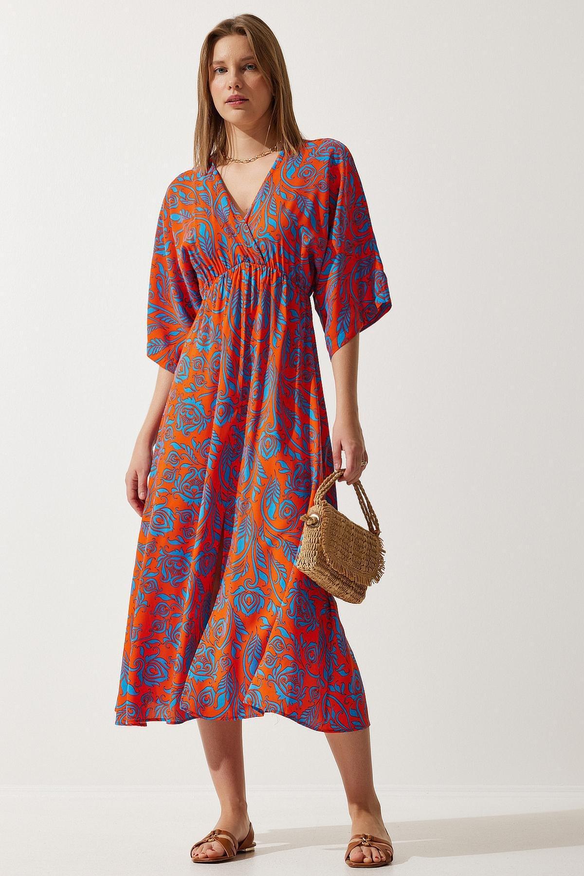 Multicolour Wrap Over Neck Patterned Dress, , large image number 2