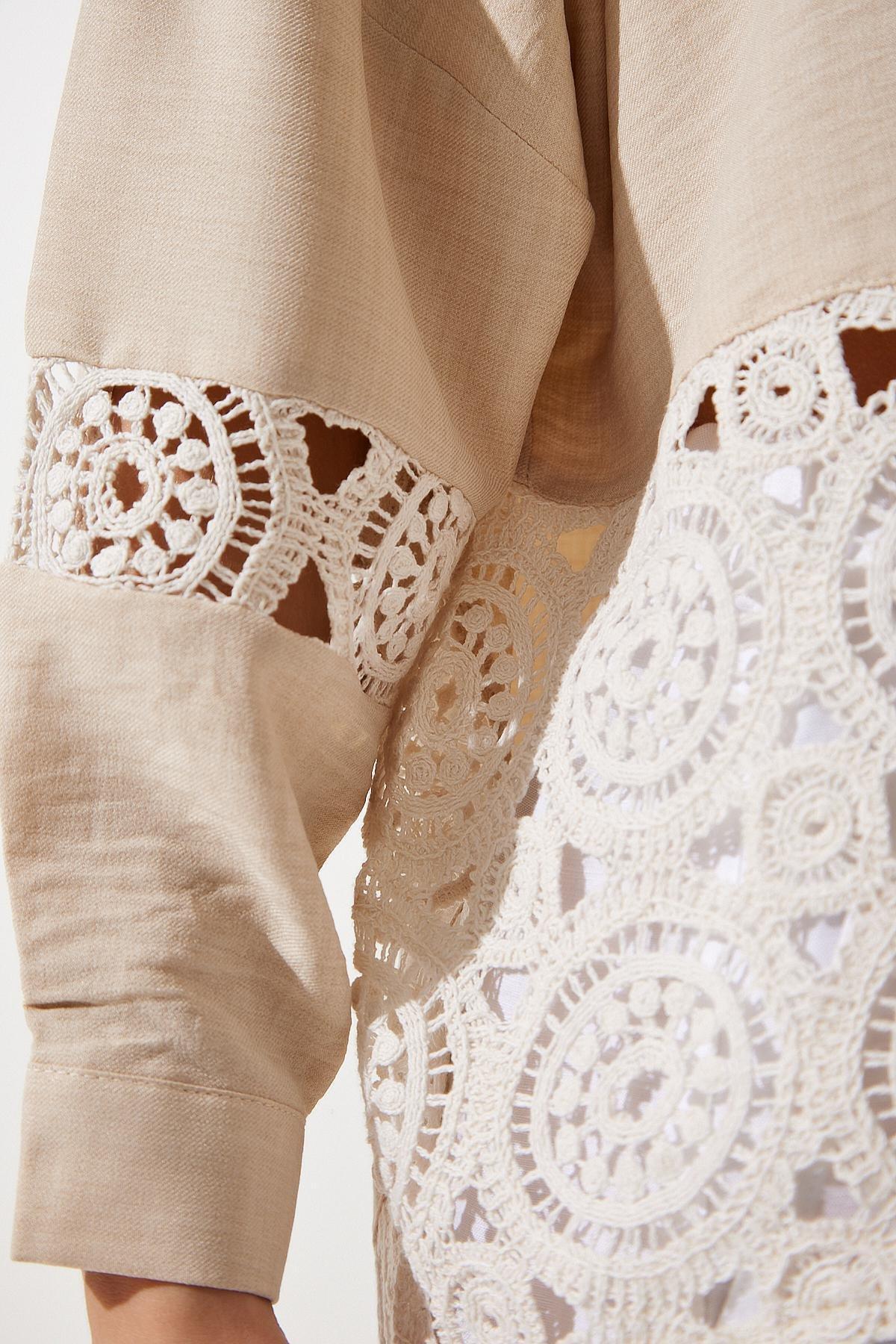 Beige Lace Details Blouse, , large image number 2