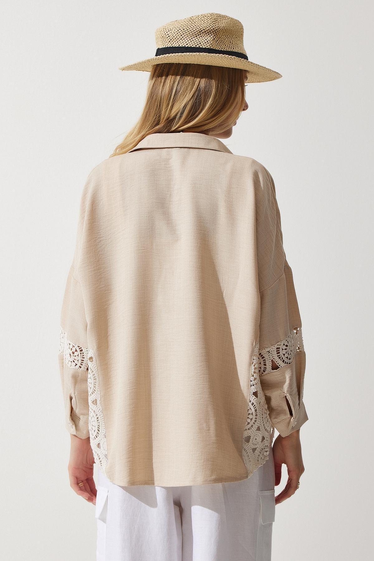 Beige Lace Details Blouse, , large image number 3