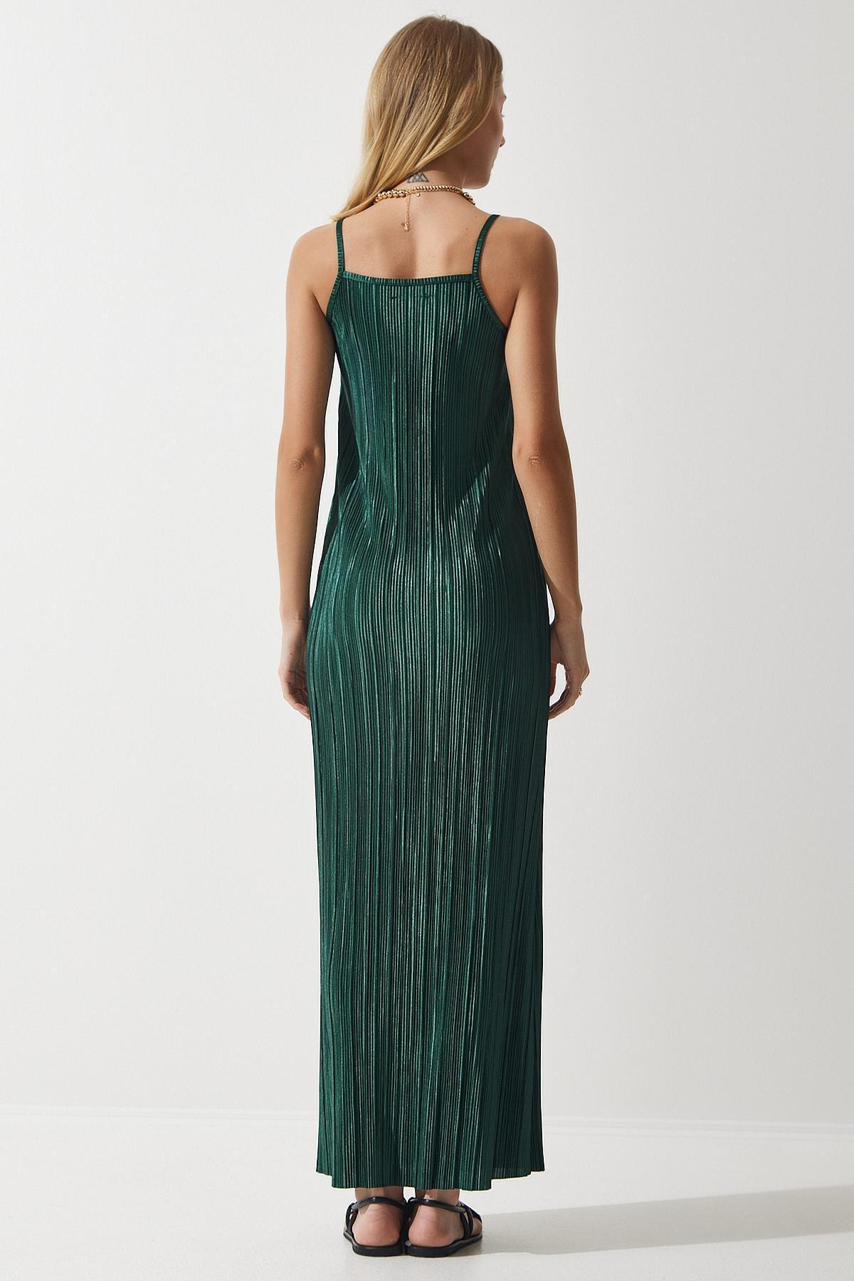 Green Strappy Pleated Dress, , large image number 3