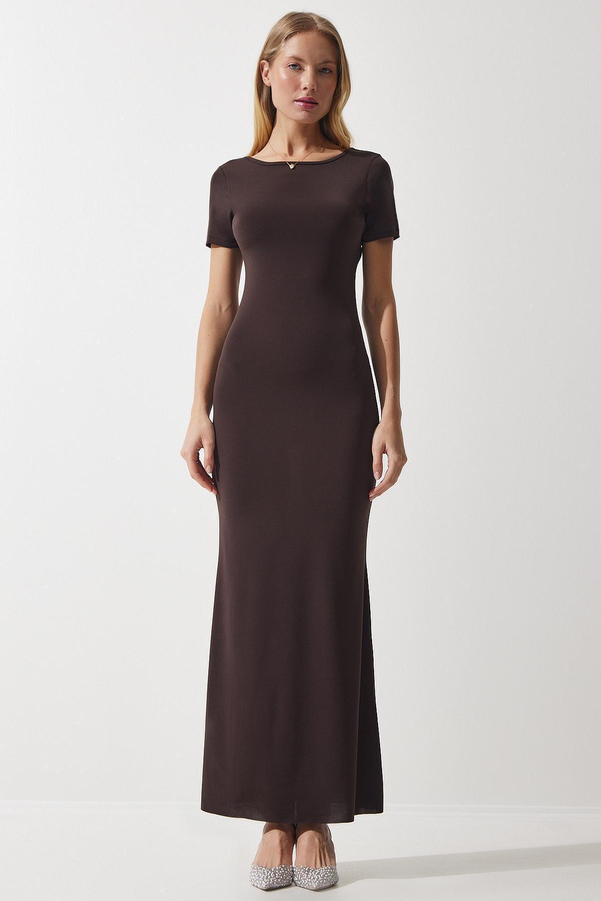Brown Decollete Sandy Dress, , large image number 1